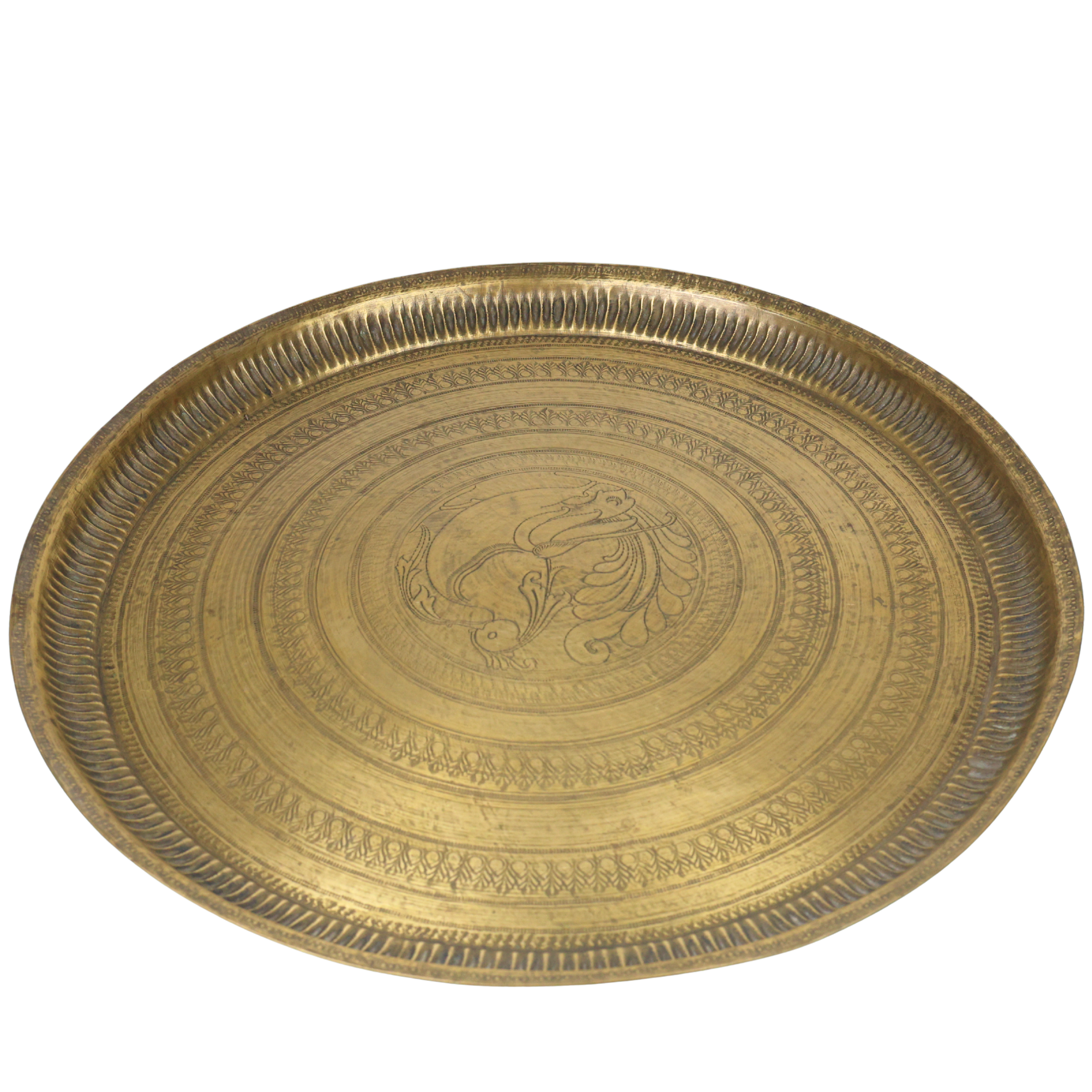 Brass Pooja Thali for Aarti, Temple, Home Decor & Gifting, Traditional Handcrafted Puja Plate, Gold, 1.5 Inch, 1 Piece