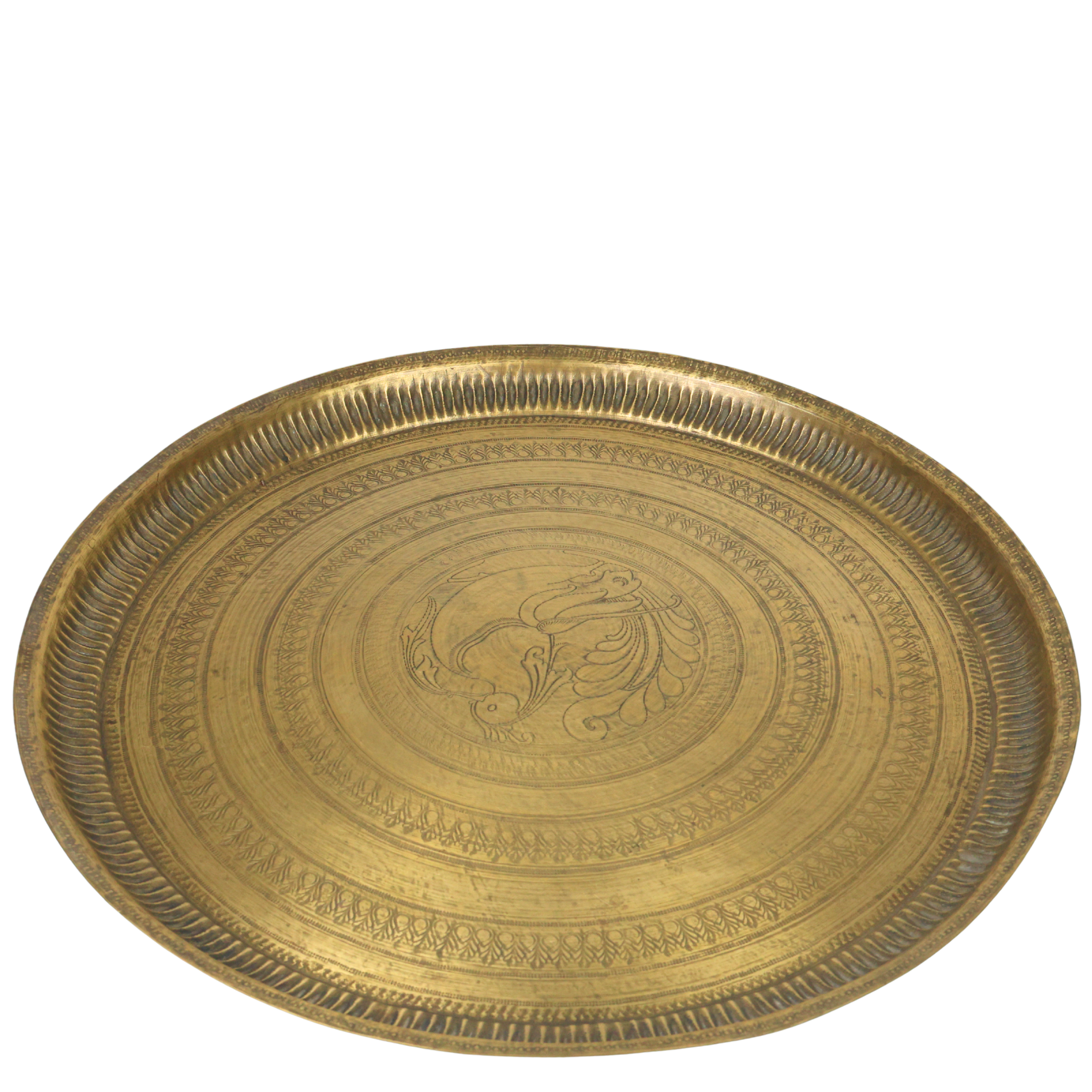 Brass Pooja Thali for Aarti, Temple, Home Decor & Gifting, Traditional Handcrafted Puja Plate, Gold, 1.5 Inch, 1 Piece