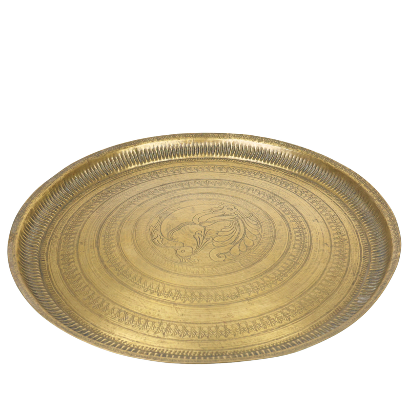 Brass Pooja Thali for Aarti, Temple, Home Decor & Gifting, Traditional Handcrafted Puja Plate, Gold, 1.5 Inch, 1 Piece
