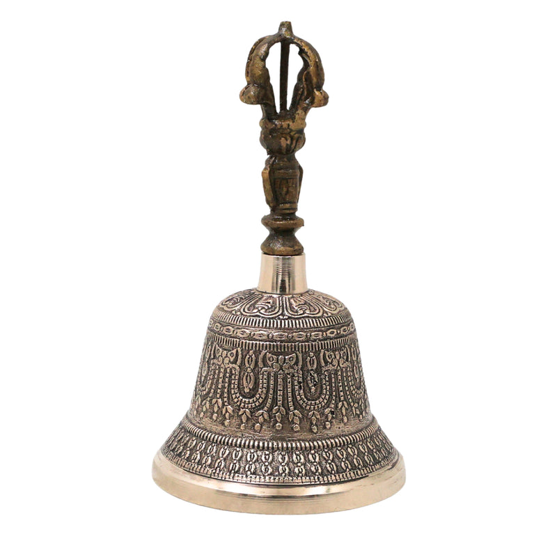 Bronze Pooja Bell Handmade Chola Ghanti for Mandir, Aarti, Spiritual Decor & Traditional Gifting, Gold, 7 Inch, 1 Piece