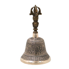 Bronze Pooja Bell Handmade Chola Ghanti for Mandir, Aarti, Spiritual Decor & Traditional Gifting, Gold, 7 Inch, 1 Piece