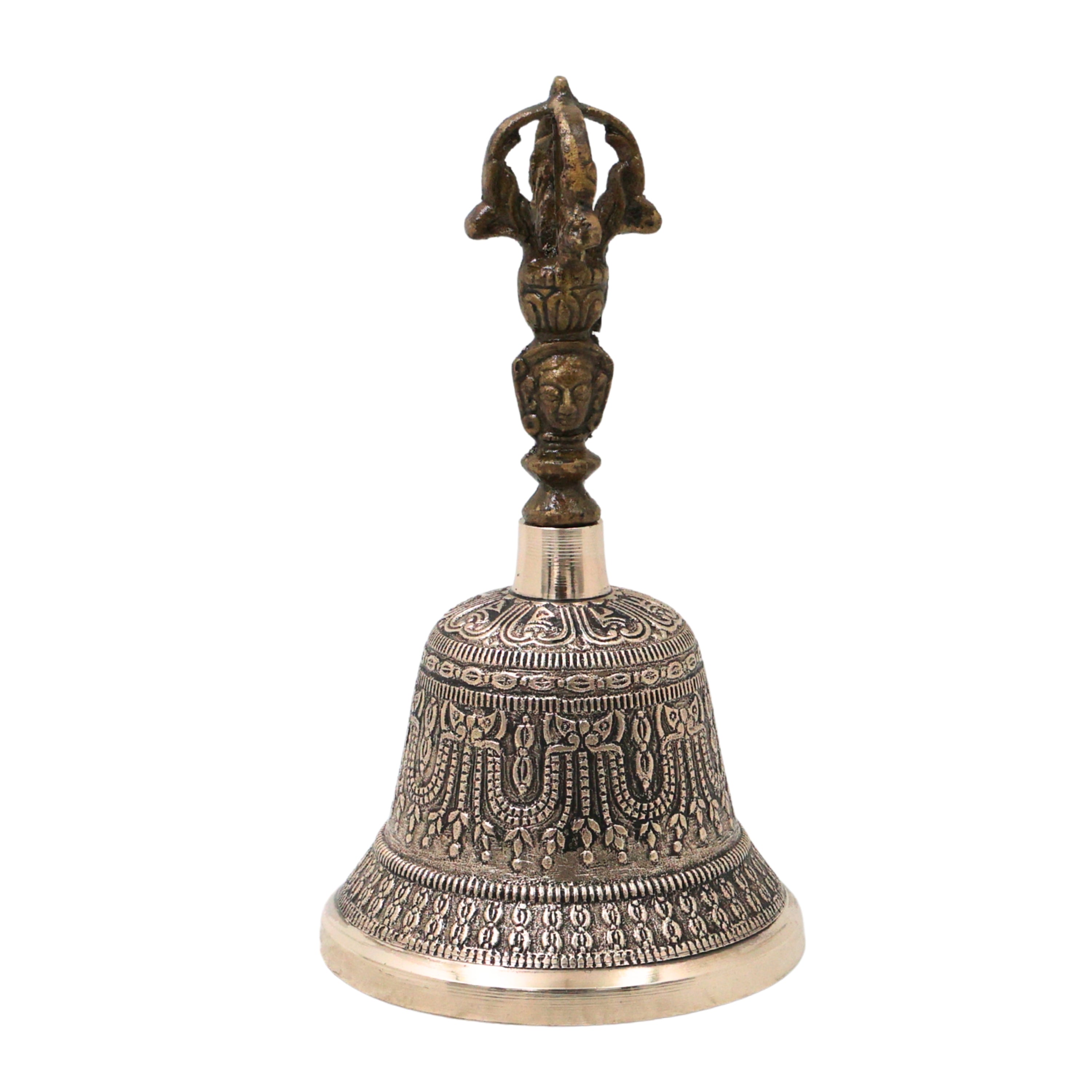 Bronze Pooja Bell Handmade Chola Ghanti for Mandir, Aarti, Spiritual Decor & Traditional Gifting, Gold, 7 Inch, 1 Piece