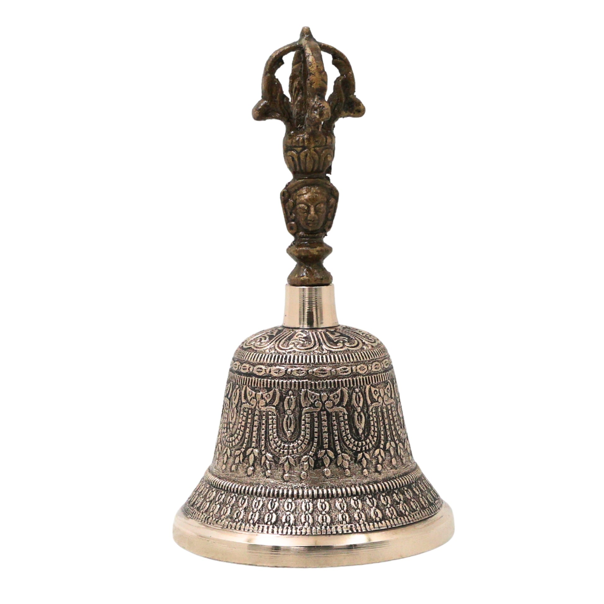 Bronze Pooja Bell Handmade Chola Ghanti for Mandir, Aarti, Spiritual Decor & Traditional Gifting, Gold, 7 Inch, 1 Piece