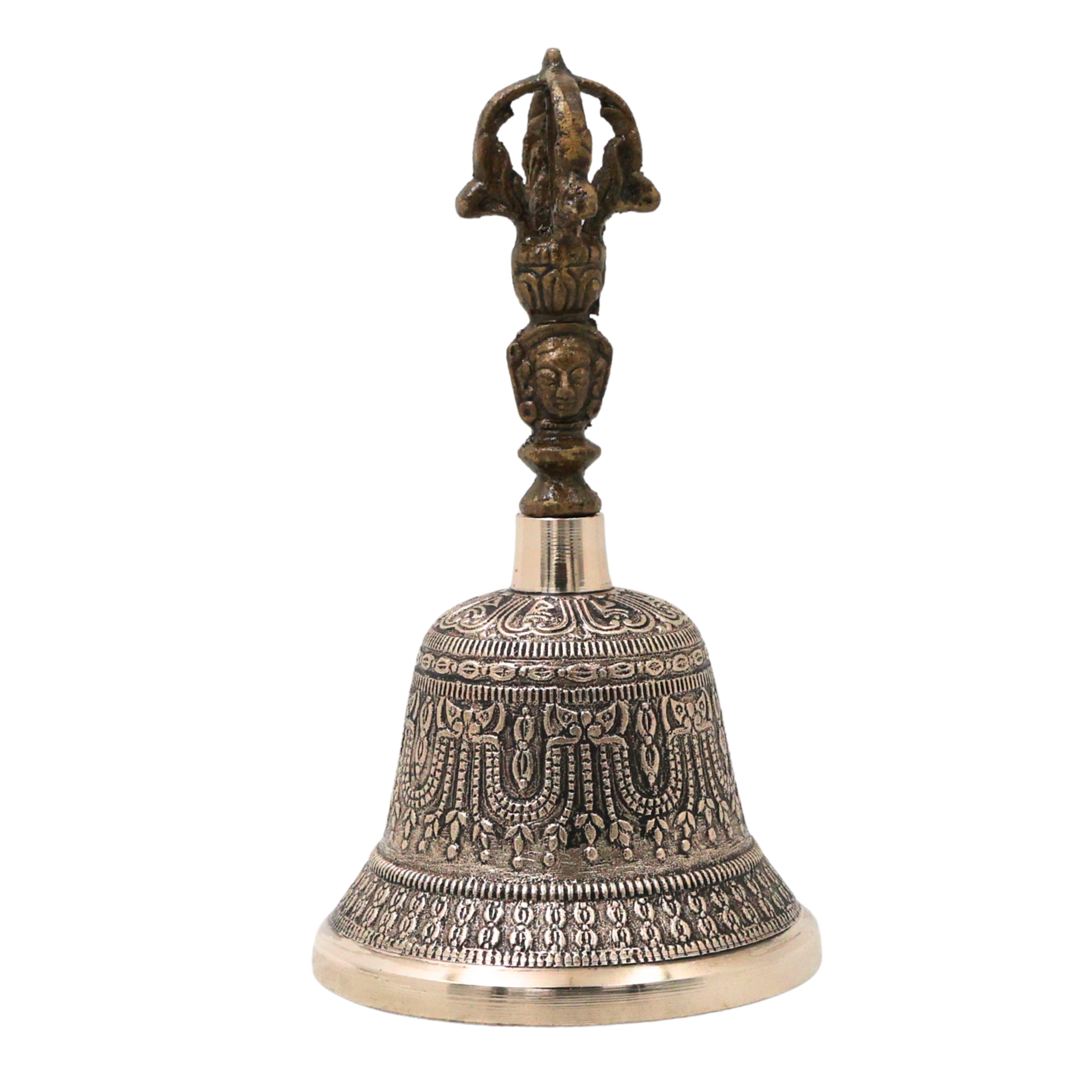 Bronze Pooja Bell Handmade Chola Ghanti for Mandir, Aarti, Spiritual Decor & Traditional Gifting, Gold, 7 Inch, 1 Piece