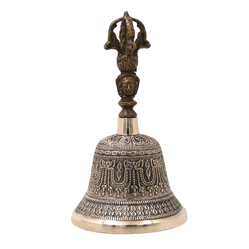 Bronze Pooja Bell Handmade Chola Ghanti for Mandir, Aarti, Spiritual Decor & Traditional Gifting, Gold, 7 Inch, 1 Piece
