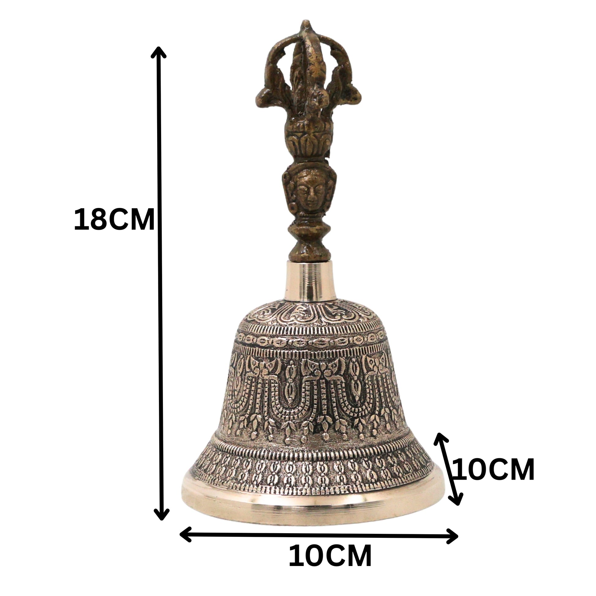 Bronze Pooja Bell Handmade Chola Ghanti for Mandir, Aarti, Spiritual Decor & Traditional Gifting, Gold, 7 Inch, 1 Piece