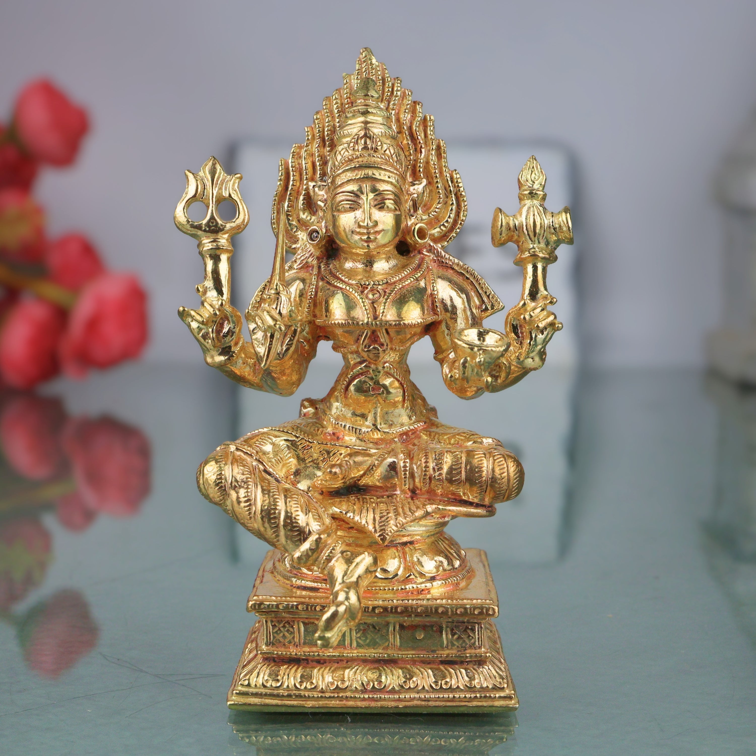 Handmade Bronze Mariyamma Mariamman Amman Devi Vigraham Traditional South Indian Sacred Temple Idol Statue for Pooja Mandir Home Decor, Gold, 4 Inch, 1 Piece