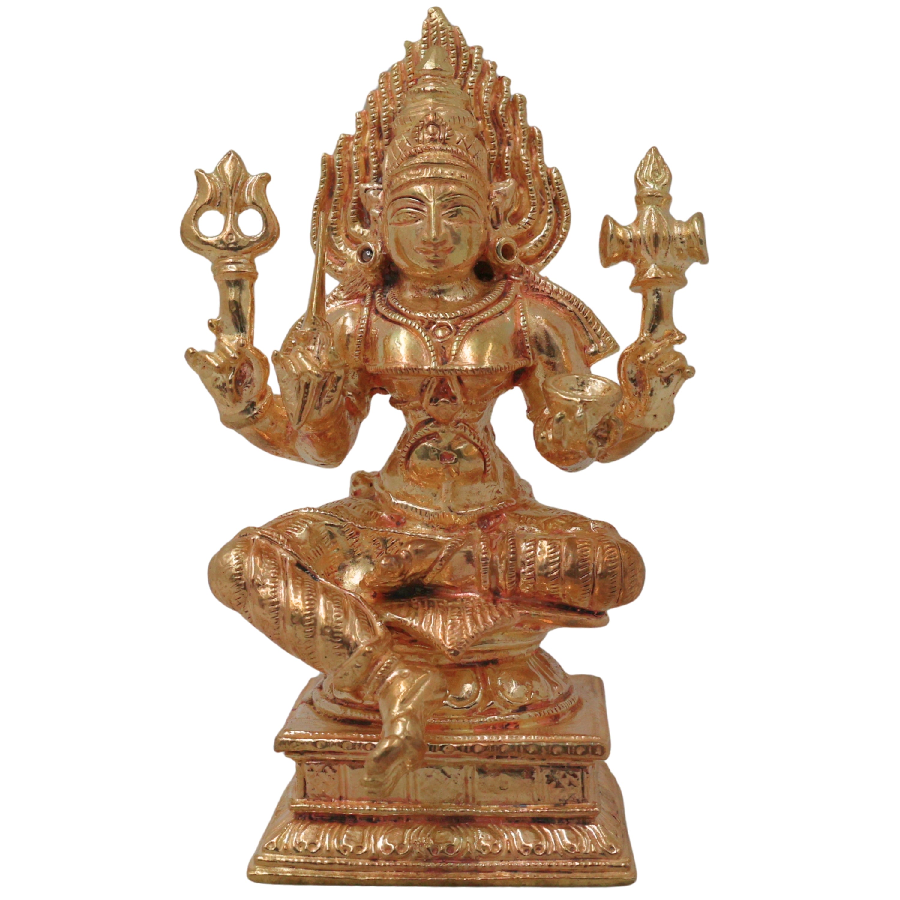 Handmade Bronze Mariyamma Mariamman Amman Devi Vigraham Traditional South Indian Sacred Temple Idol Statue for Pooja Mandir Home Decor, Gold, 4 Inch, 1 Piece
