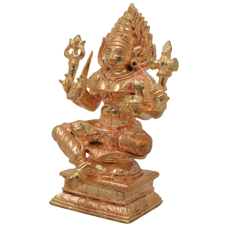 Handmade Bronze Mariyamma Mariamman Amman Devi Vigraham Traditional South Indian Sacred Temple Idol Statue for Pooja Mandir Home Decor, Gold, 4 Inch, 1 Piece