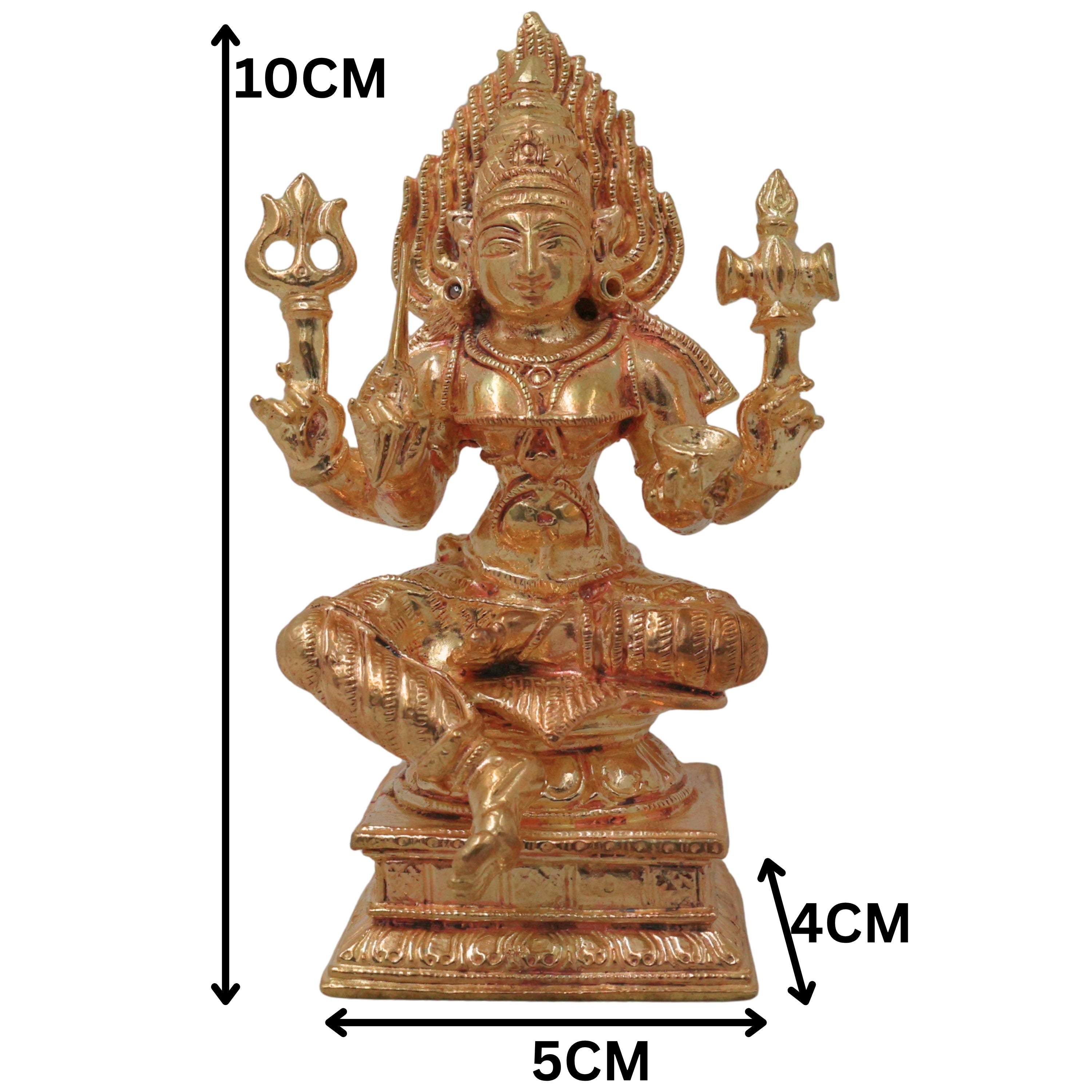 Handmade Bronze Mariyamma Mariamman Amman Devi Vigraham Traditional South Indian Sacred Temple Idol Statue for Pooja Mandir Home Decor, Gold, 4 Inch, 1 Piece