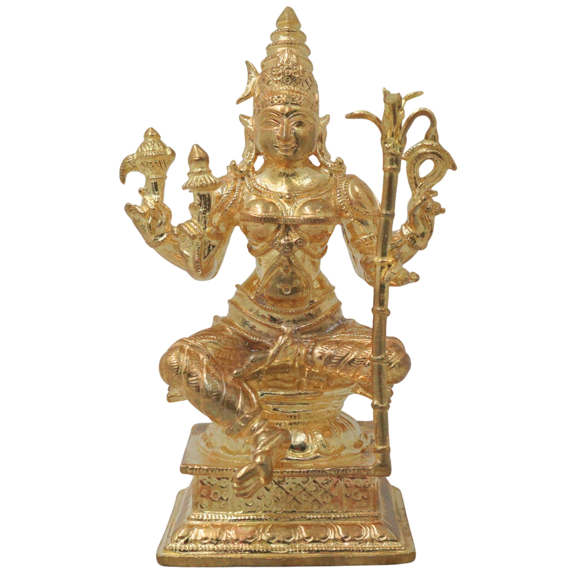Bronze Rajarajeshwari Devi Idol, Lalita Tripurasundari Sri Lalitambika Mahadevi Handmade Temple Vigraham for Pooja Mandir Decor, Gold, 4.5 Inch, 1 Piece