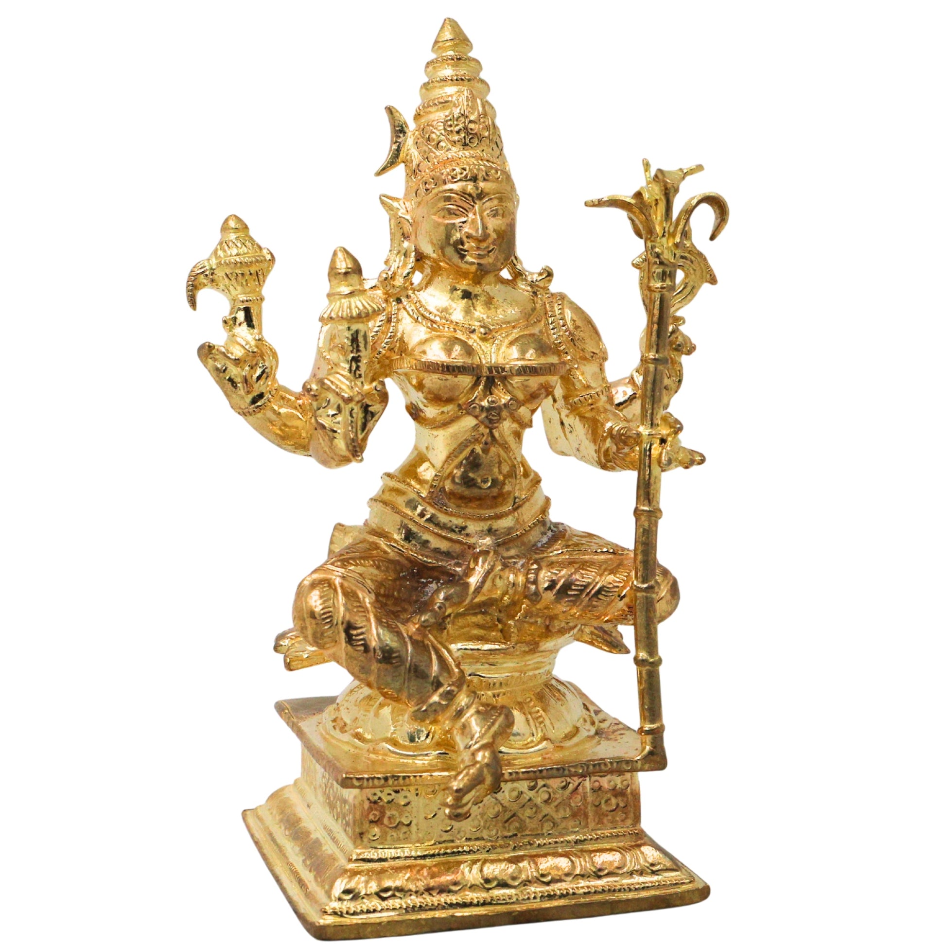 Bronze Rajarajeshwari Devi Idol, Lalita Tripurasundari Sri Lalitambika Mahadevi Handmade Temple Vigraham for Pooja Mandir Decor, Gold, 4.5 Inch, 1 Piece