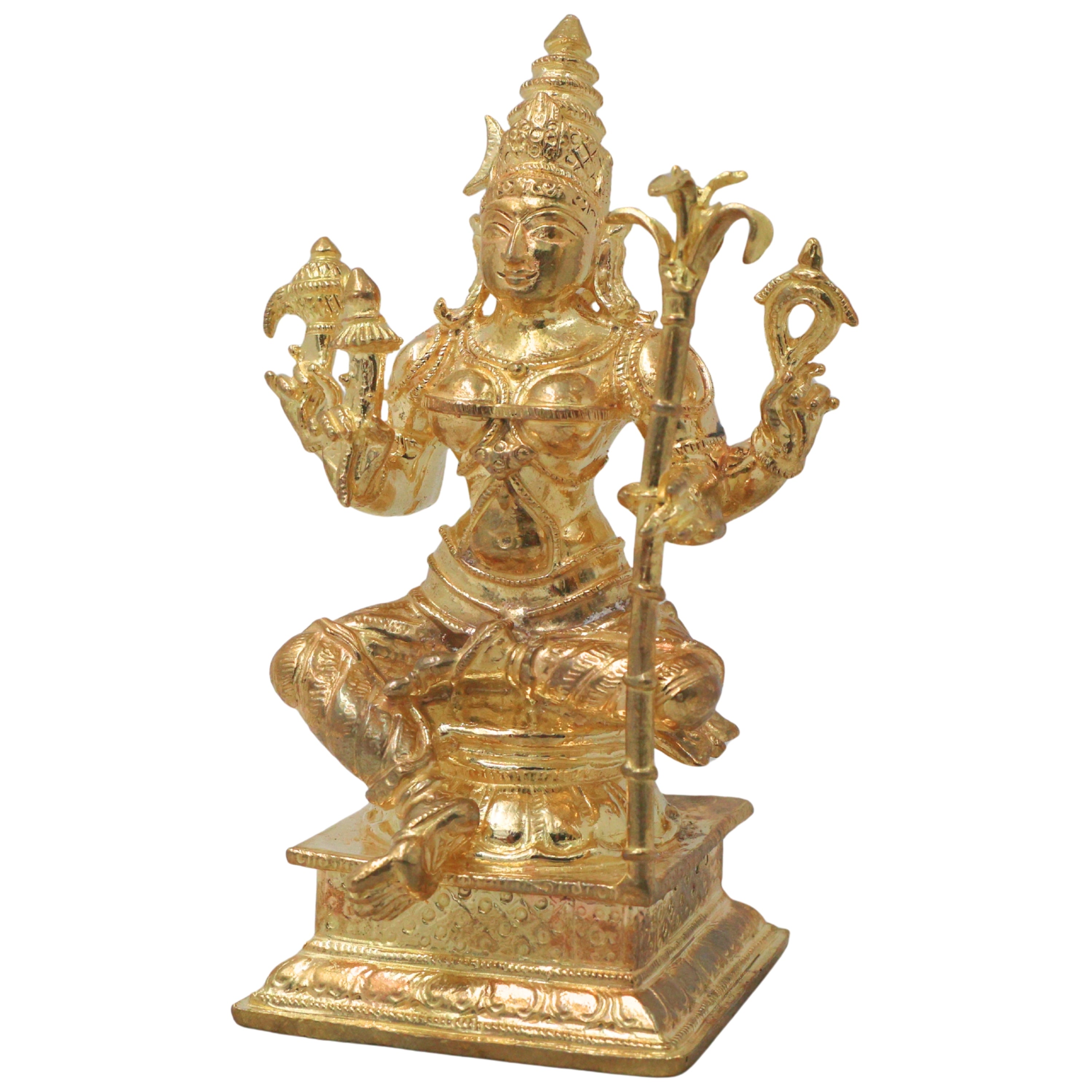 Bronze Rajarajeshwari Devi Idol, Lalita Tripurasundari Sri Lalitambika Mahadevi Handmade Temple Vigraham for Pooja Mandir Decor, Gold, 4.5 Inch, 1 Piece