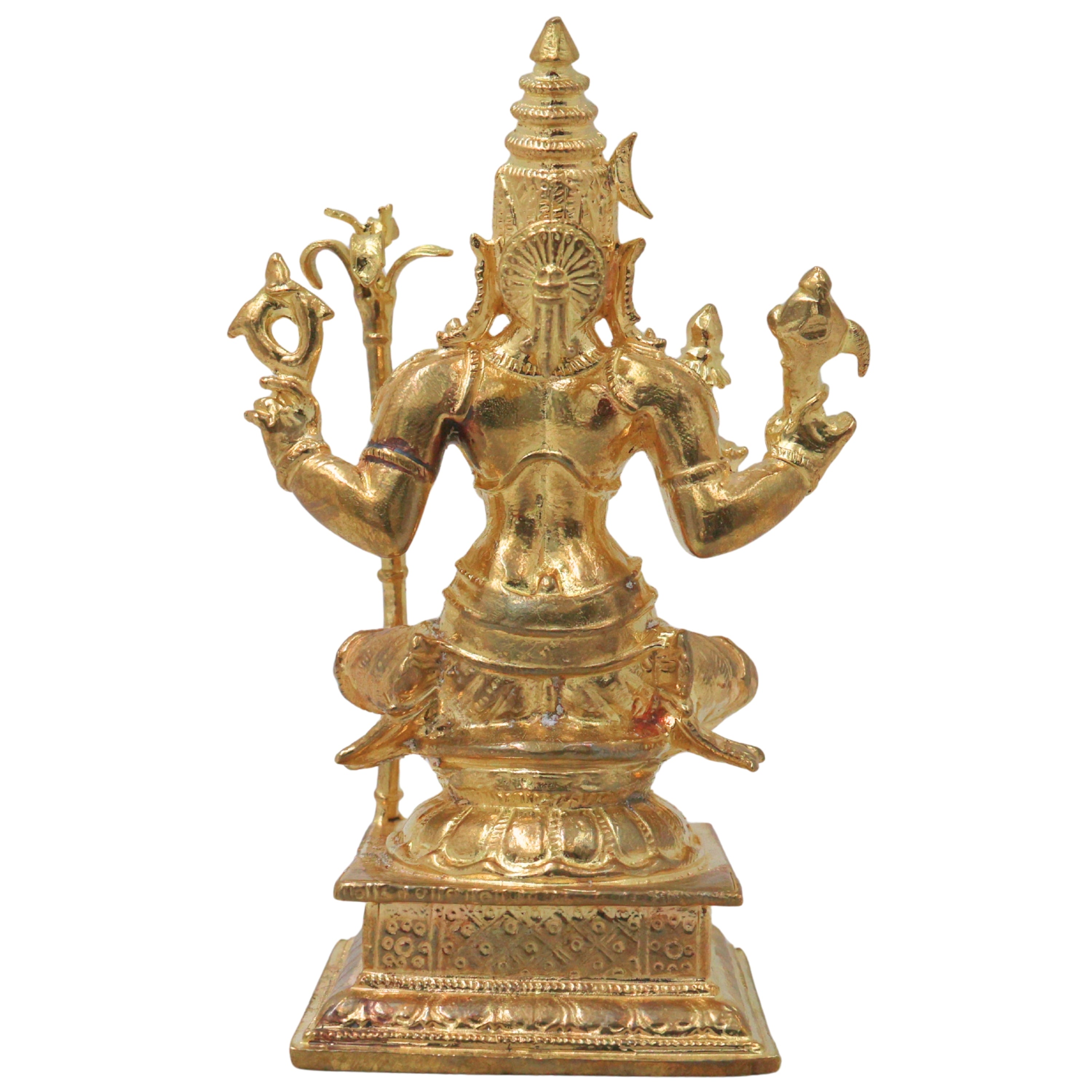 Bronze Rajarajeshwari Devi Idol, Lalita Tripurasundari Sri Lalitambika Mahadevi Handmade Temple Vigraham for Pooja Mandir Decor, Gold, 4.5 Inch, 1 Piece