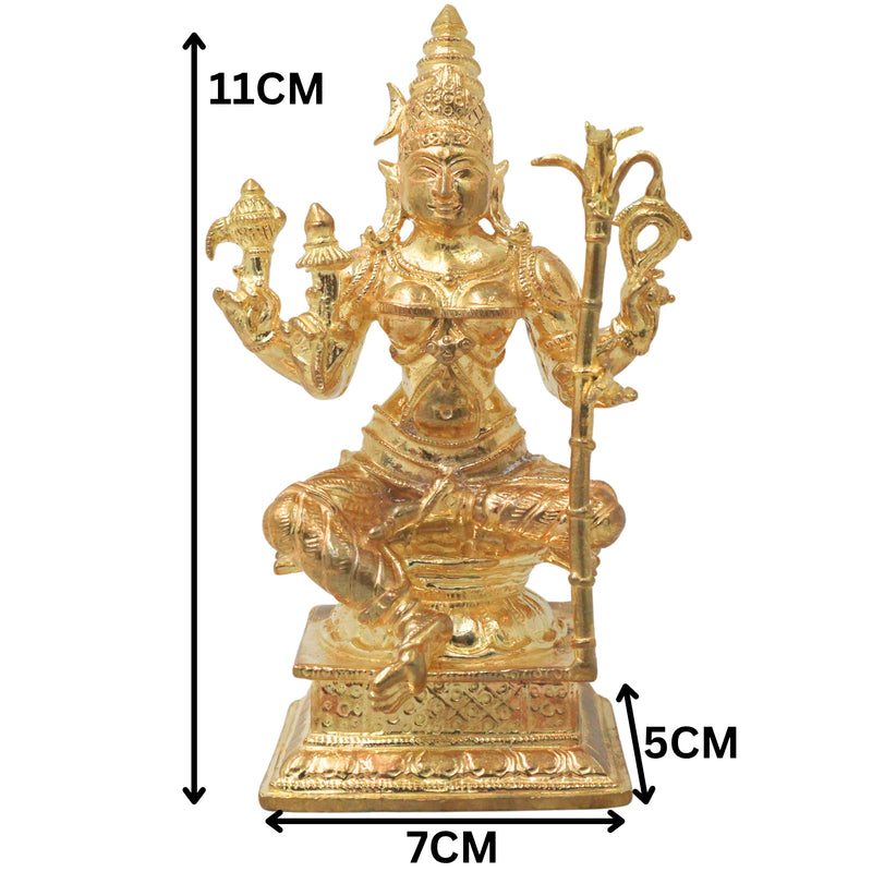 Bronze Rajarajeshwari Devi Idol, Lalita Tripurasundari Sri Lalitambika Mahadevi Handmade Temple Vigraham for Pooja Mandir Decor, Gold, 4.5 Inch, 1 Piece