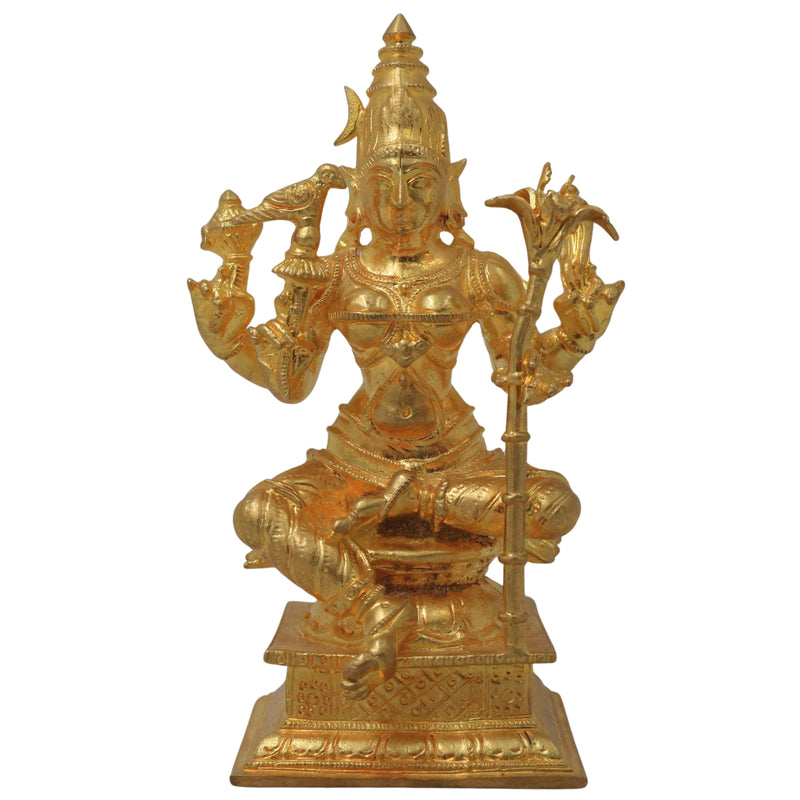 Bronze Meenakshi Devi Idol – Handmade Meenakshi Amman Sculpture, Madurai Goddess Murti, Shakti Vigraham, Sacred Temple Décor Statue, Gold, 4.5 Inch, 1 Piece
