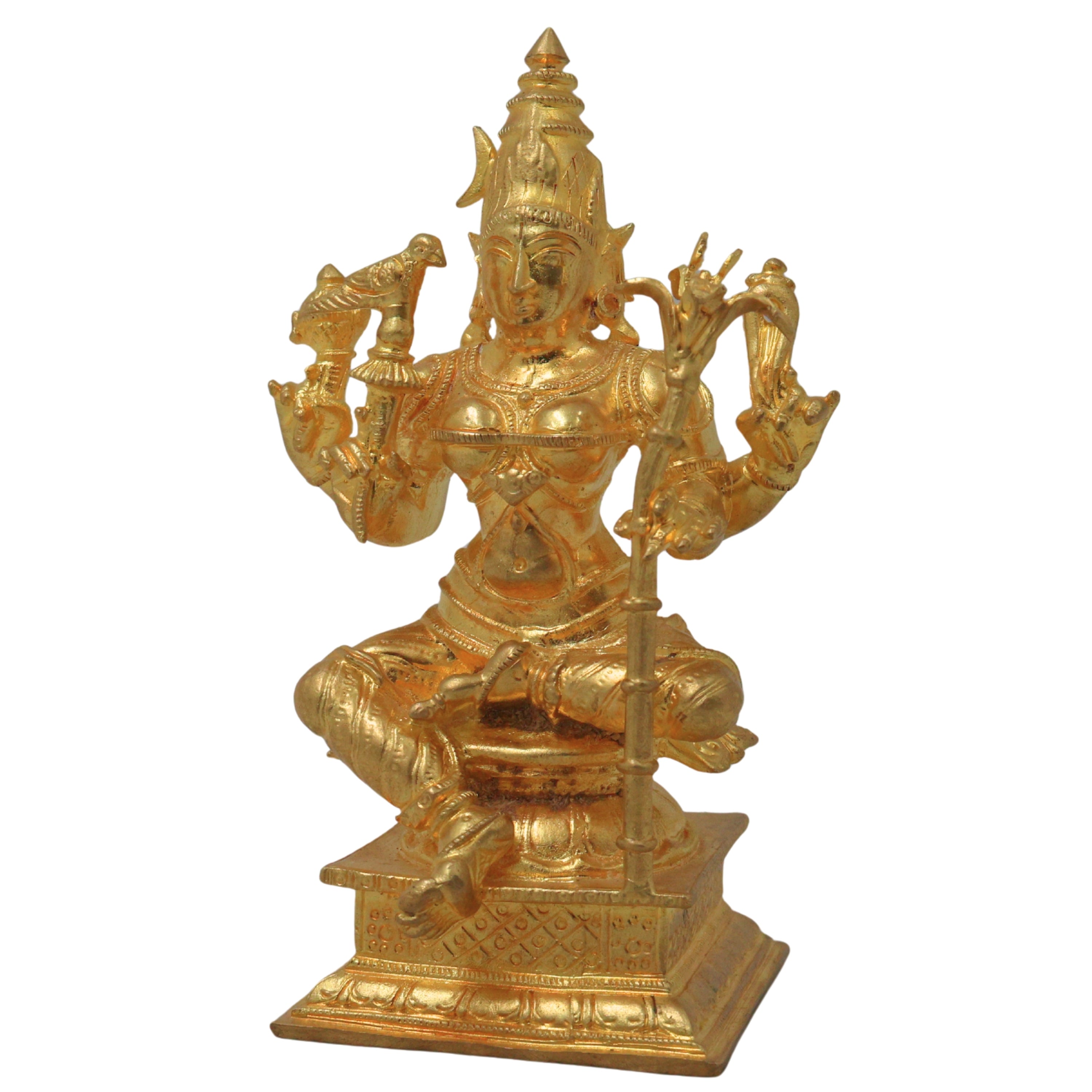 Bronze Meenakshi Devi Idol – Handmade Meenakshi Amman Sculpture, Madurai Goddess Murti, Shakti Vigraham, Sacred Temple Décor Statue, Gold, 4.5 Inch, 1 Piece