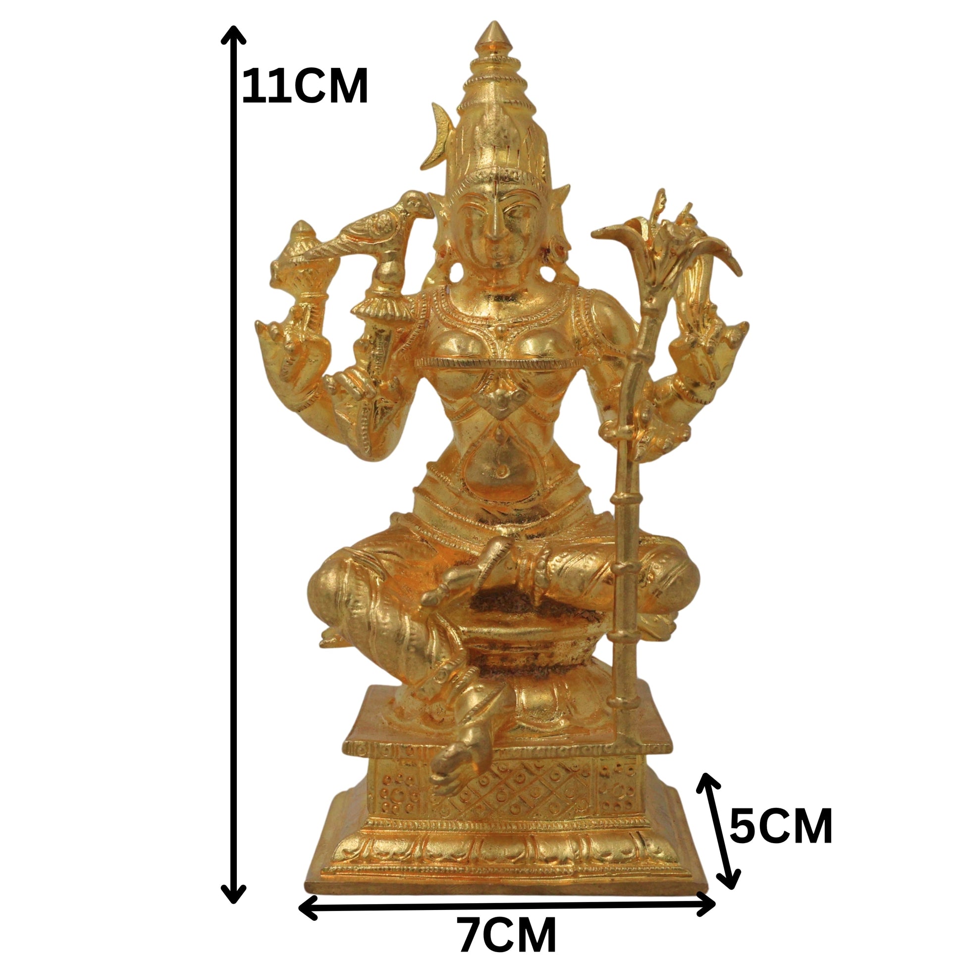 Bronze Meenakshi Devi Idol – Handmade Meenakshi Amman Sculpture, Madurai Goddess Murti, Shakti Vigraham, Sacred Temple Décor Statue, Gold, 4.5 Inch, 1 Piece