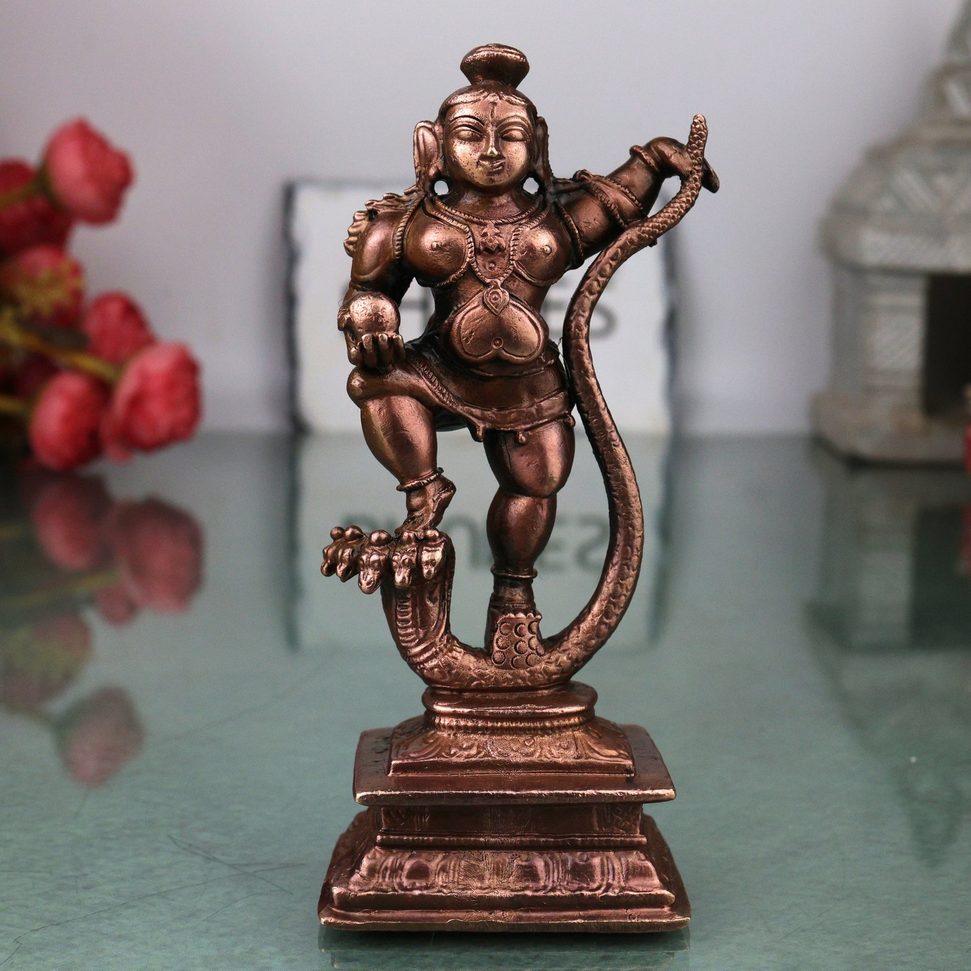 Copper LadduGopal Balakrishna Murti Navaneethachora Vigraha Handmade Kanhaji Venugopala Statue for Pooja Mandir Decor Gift, Brown, 4.5 Inch, 1 Piece