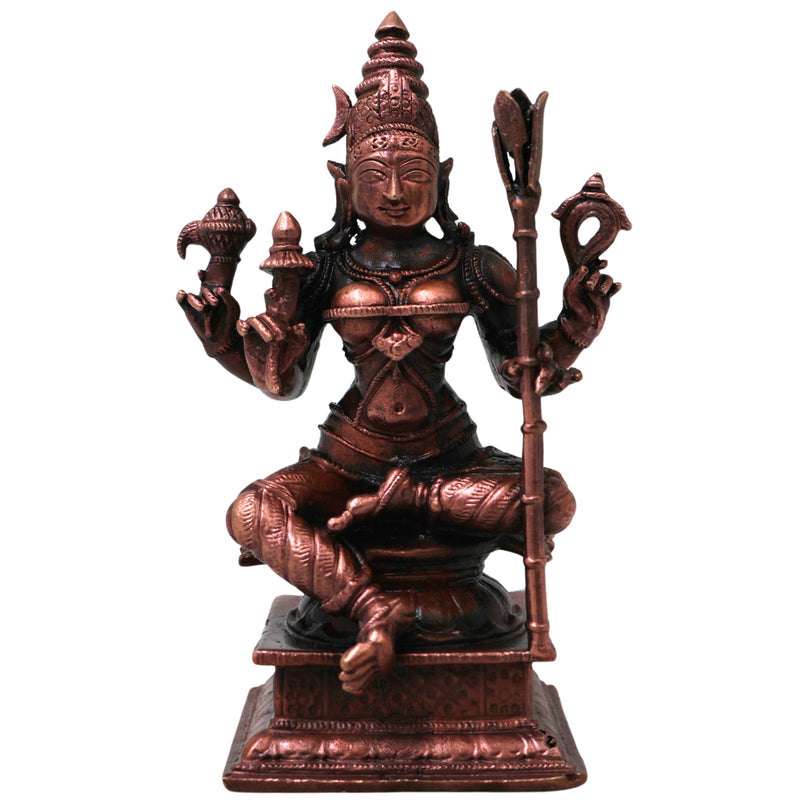 Copper Rajarajeshwari Devi Idol Lalita Tripurasundari Statue Handmade Shodashi Devi Murti for Pooja Mandir Decor Gift, Brown, 4.5 Inch, 1 Piece