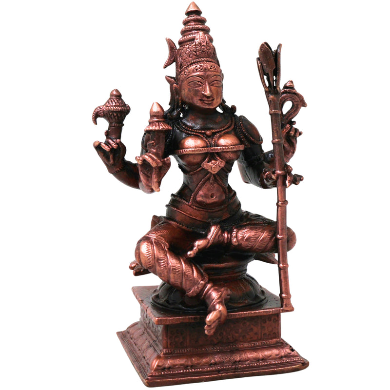Copper Rajarajeshwari Devi Idol Lalita Tripurasundari Statue Handmade Shodashi Devi Murti for Pooja Mandir Decor Gift, Brown, 4.5 Inch, 1 Piece