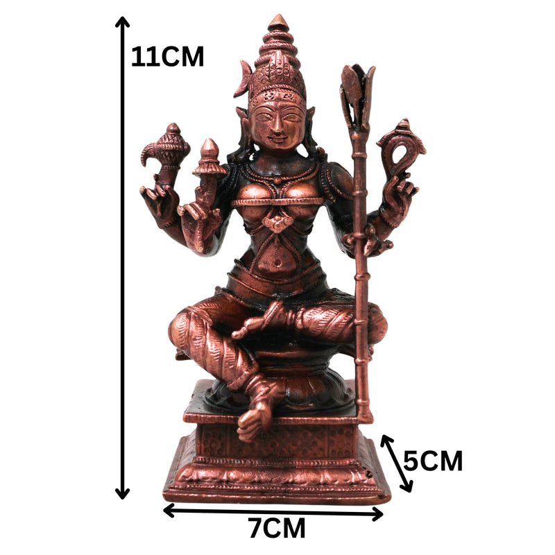 Copper Rajarajeshwari Devi Idol Lalita Tripurasundari Statue Handmade Shodashi Devi Murti for Pooja Mandir Decor Gift, Brown, 4.5 Inch, 1 Piece