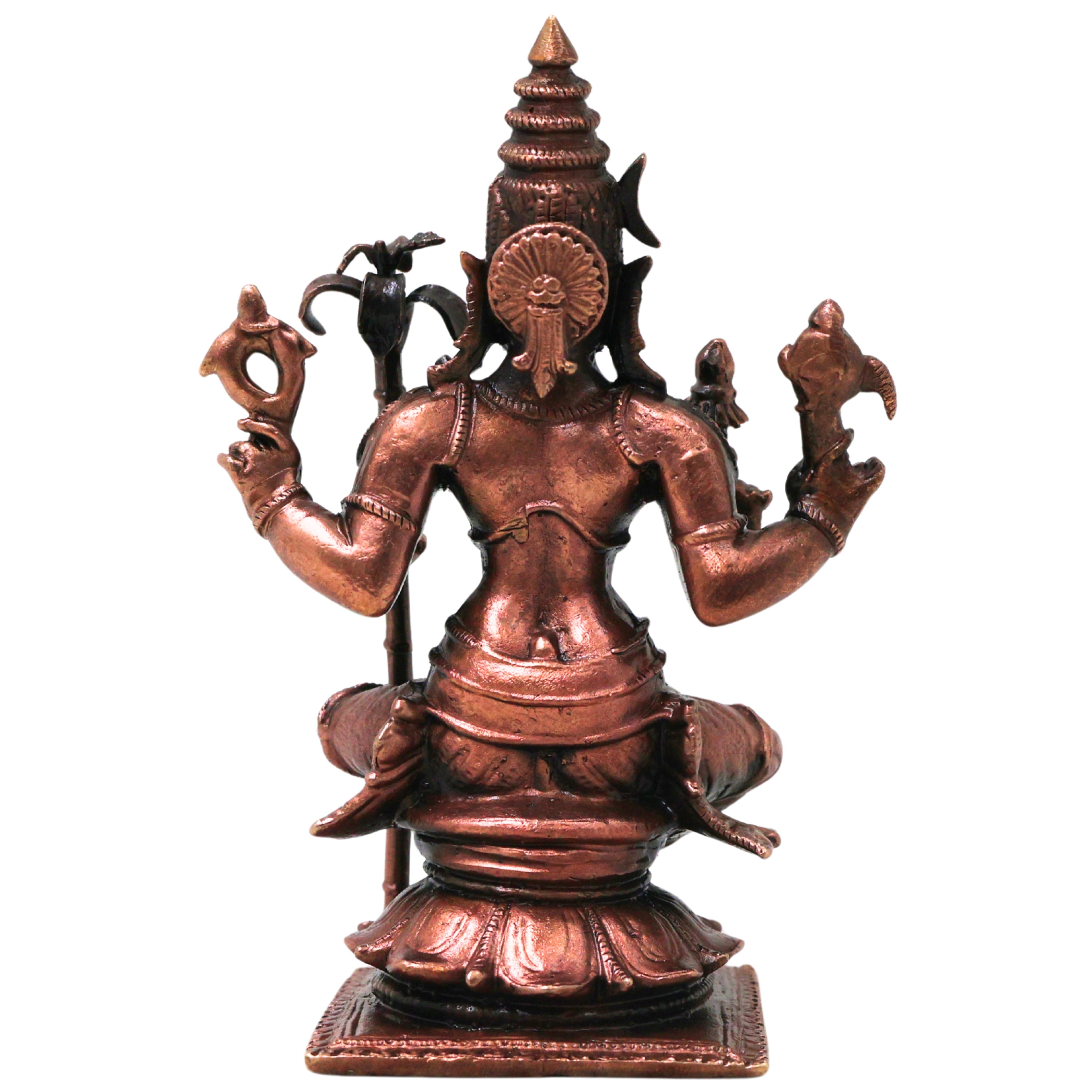 Copper Bhuvaneshwari Devi Idol Handmade Tamra Bhuvaneshwari Taamra Murti Thamira Amman Tamba Vigraham for Pooja Room Temple Decor, Brown, 4 Inch, 1 Piece