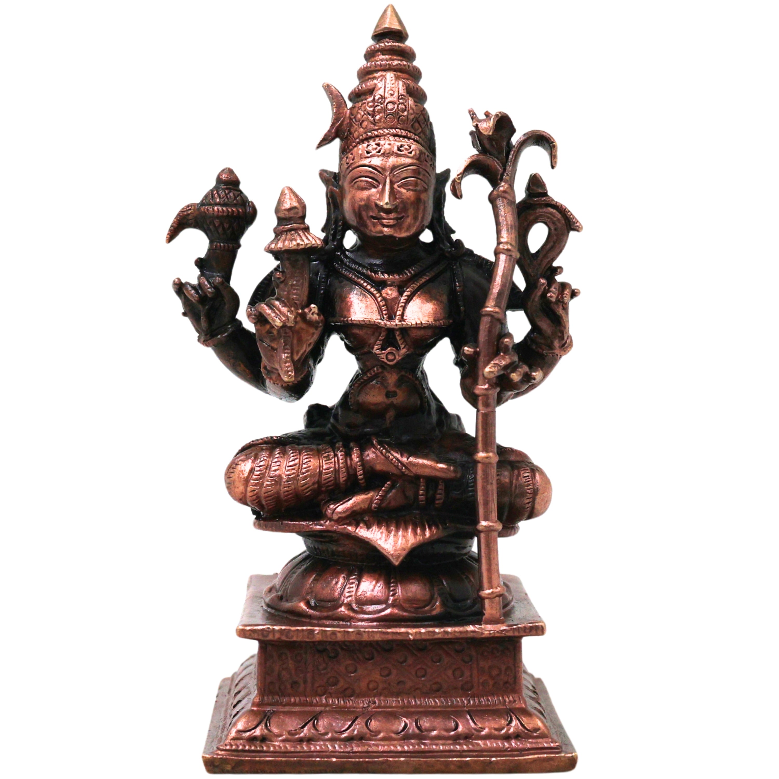 Copper Kamakshi Devi Idol, Handmade Tamra Kamakshi Taamra Devi Thamira Amman Tamba Kamakshi for Home Mandir, Navratri Pooja &amp; Spiritual Decor, Brown, 4 Inch, 1 Piece