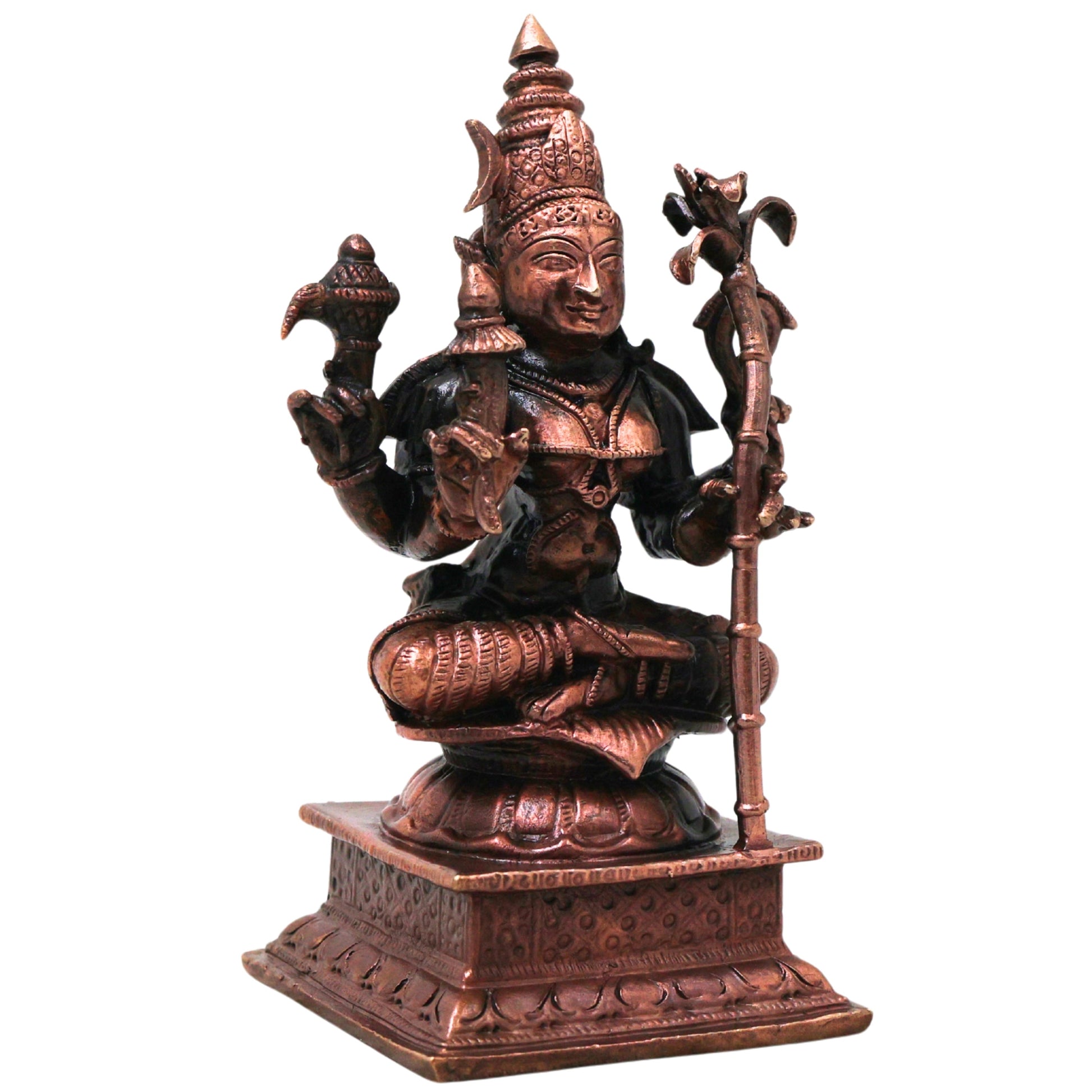 Copper Kamakshi Devi Idol, Handmade Tamra Kamakshi Taamra Devi Thamira Amman Tamba Kamakshi for Home Mandir, Navratri Pooja &amp; Spiritual Decor, Brown, 4 Inch, 1 Piece
