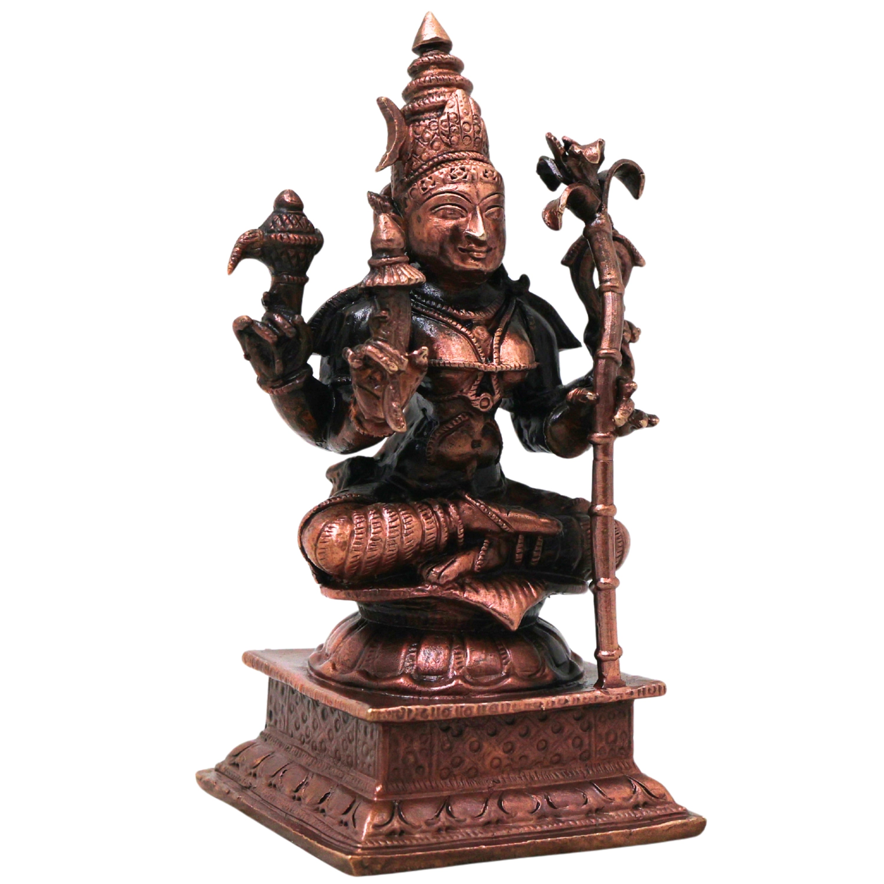 Copper Kamakshi Devi Idol, Handmade Tamra Kamakshi Taamra Devi Thamira Amman Tamba Kamakshi for Home Mandir, Navratri Pooja &amp; Spiritual Decor, Brown, 4 Inch, 1 Piece