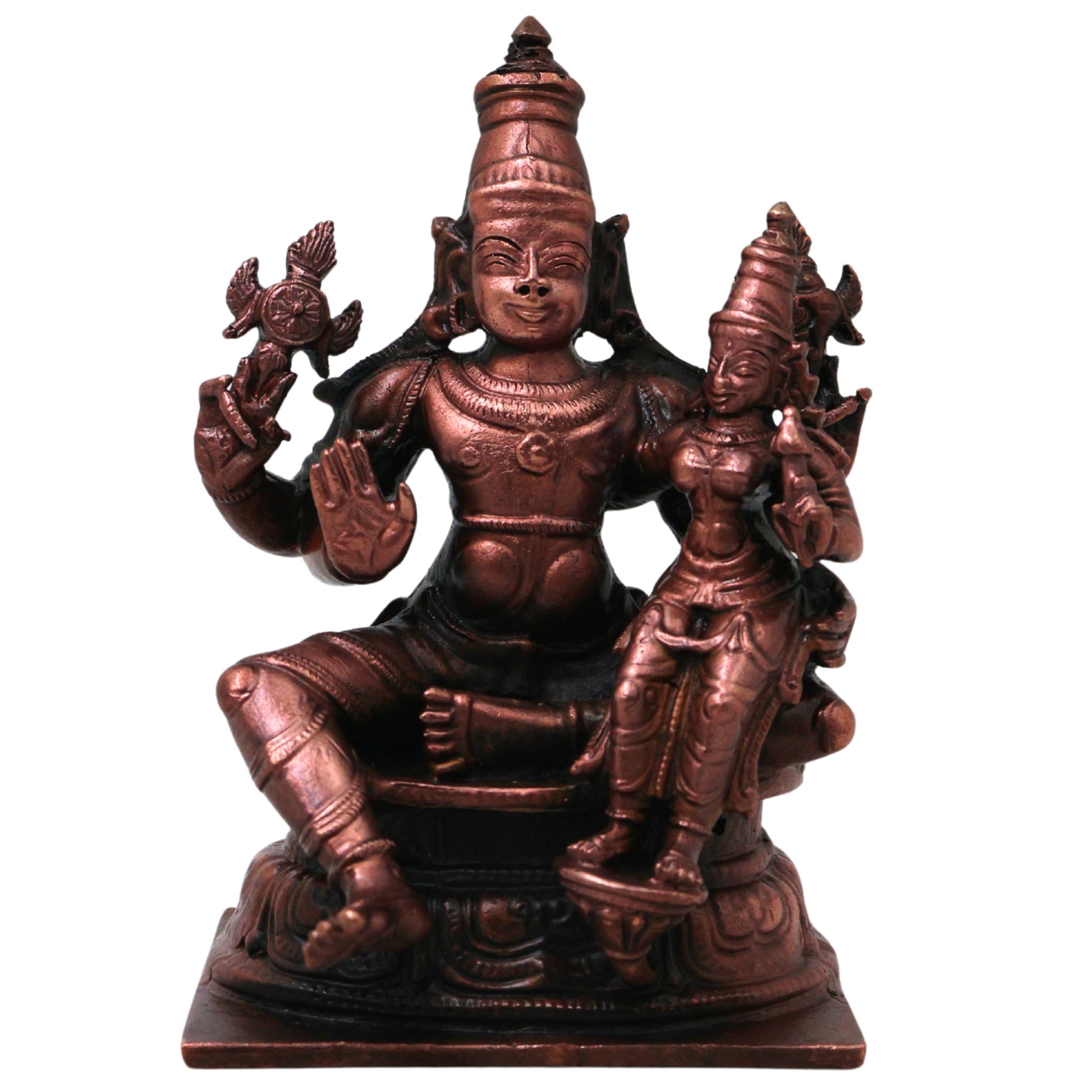 Copper Lakshmi Narayana Idol, Handcrafted Traditional Vishnu Lakshmi Murti for Pooja, Decor & Gifting, Brown, 4 Inch, 1 Piece