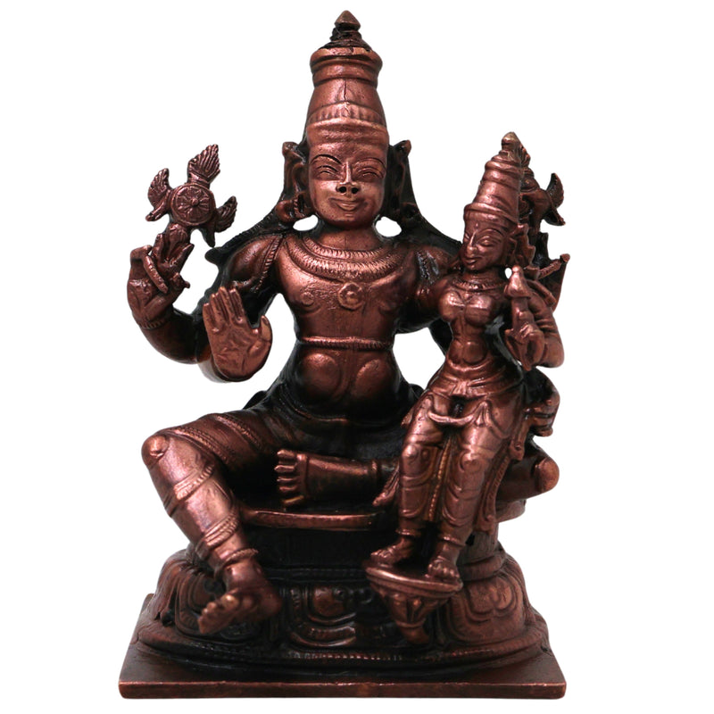 Copper Lakshmi Narayana Idol, Handcrafted Traditional Vishnu Lakshmi Murti for Pooja, Decor & Gifting, Brown, 4 Inch, 1 Piece