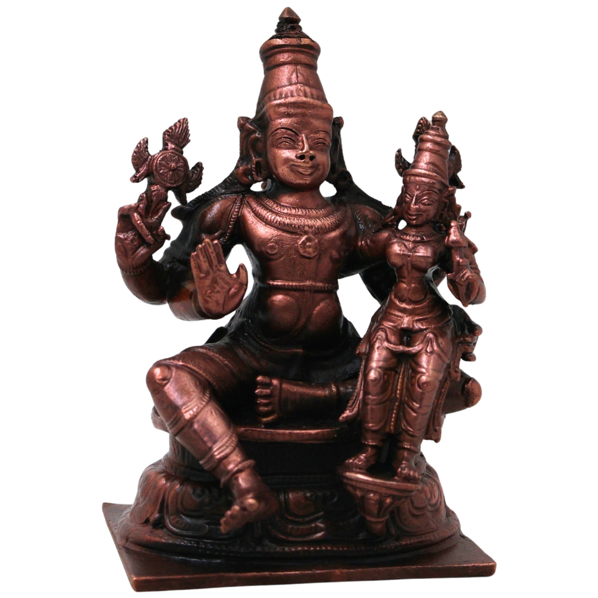Copper Lakshmi Narayana Idol, Handcrafted Traditional Vishnu Lakshmi Murti for Pooja, Decor & Gifting, Brown, 4 Inch, 1 Piece