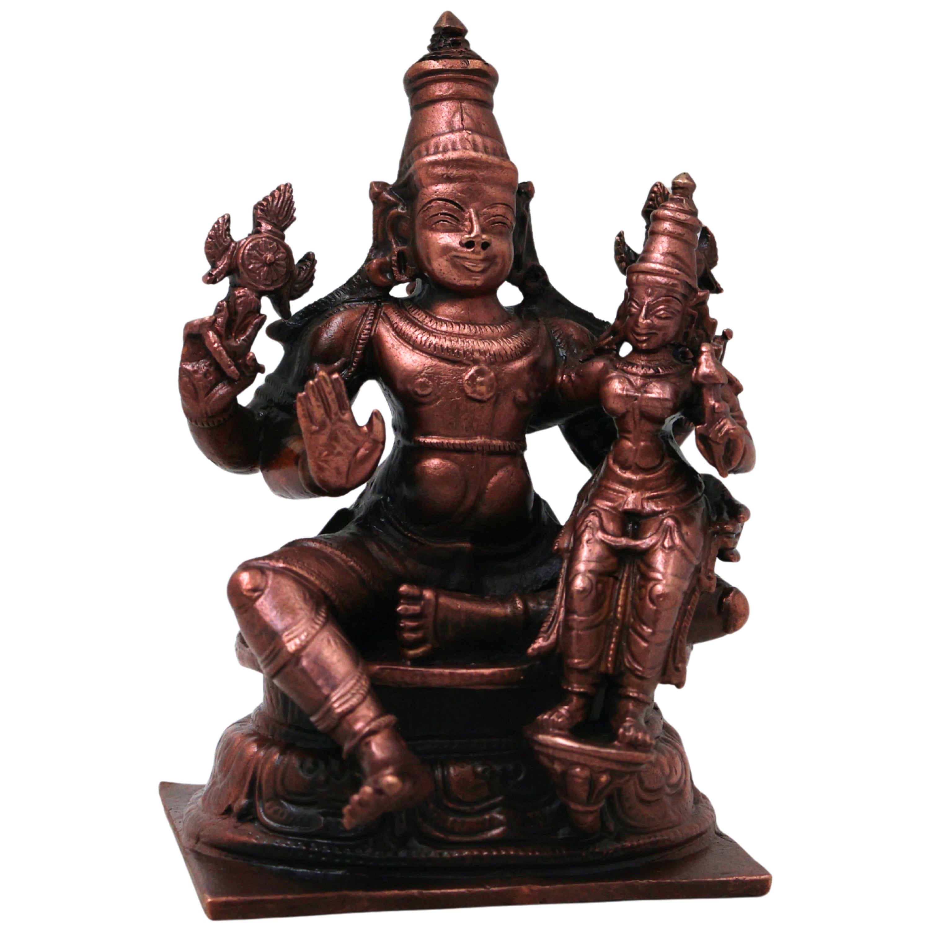 Copper Lakshmi Narayana Idol, Handcrafted Traditional Vishnu Lakshmi Murti for Pooja, Decor & Gifting, Brown, 4 Inch, 1 Piece