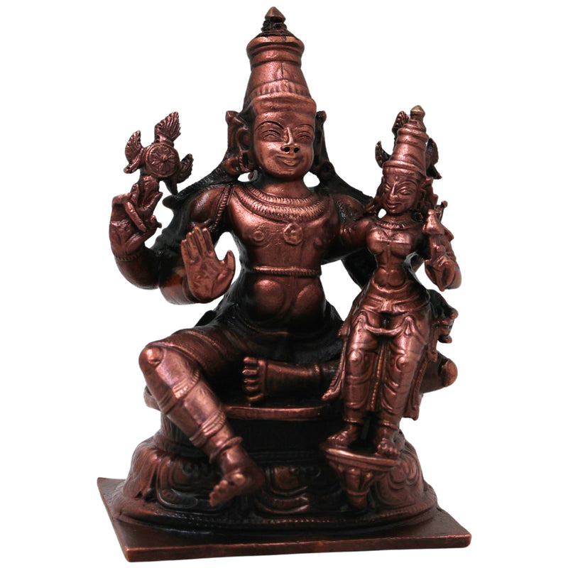 Copper Lakshmi Narayana Idol, Handcrafted Traditional Vishnu Lakshmi Murti for Pooja, Decor & Gifting, Brown, 4 Inch, 1 Piece