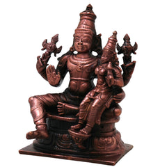 Copper Lakshmi Narayana Idol, Handcrafted Traditional Vishnu Lakshmi Murti for Pooja, Decor & Gifting, Brown, 4 Inch, 1 Piece