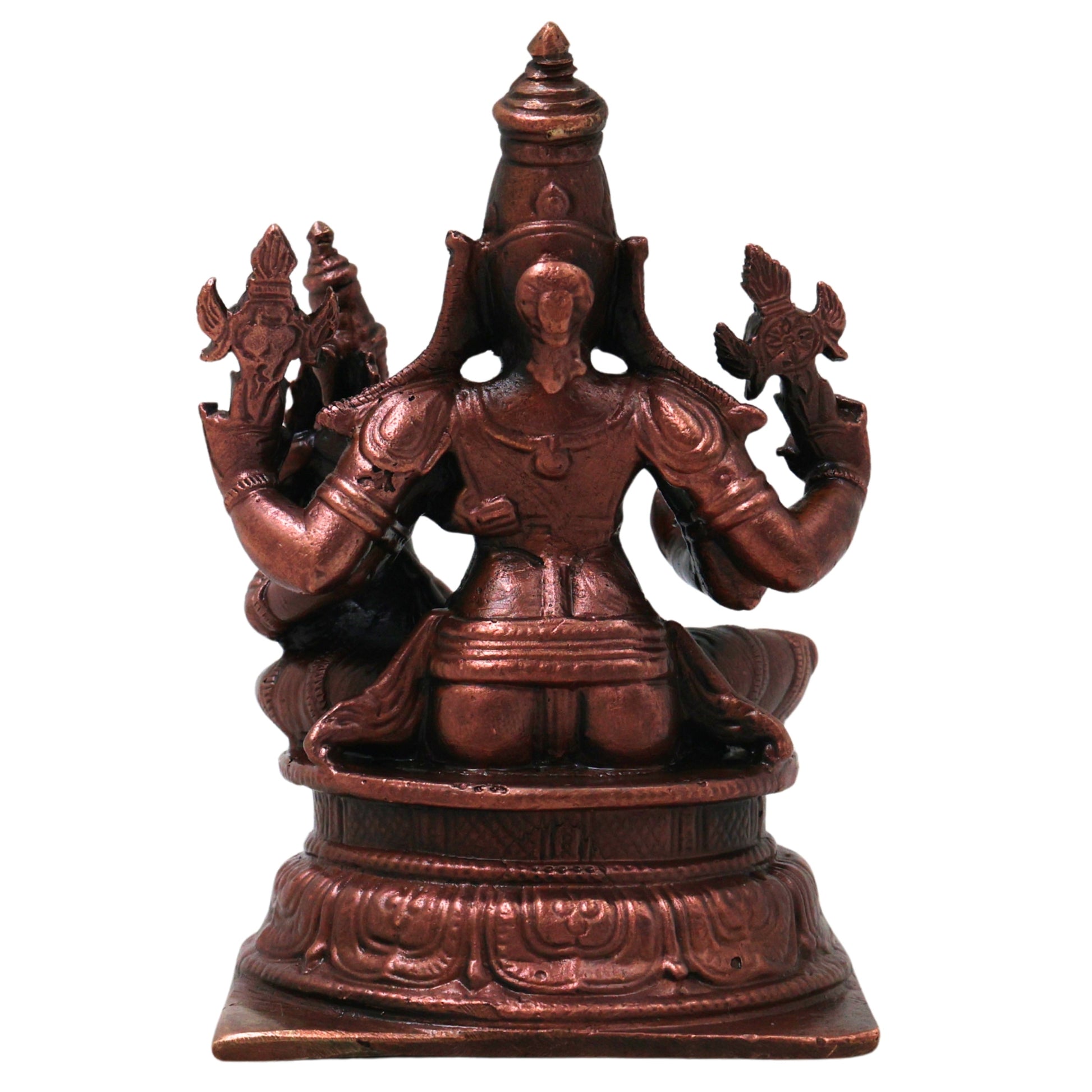 Copper Lakshmi Narayana Idol, Handcrafted Traditional Vishnu Lakshmi Murti for Pooja, Decor & Gifting, Brown, 4 Inch, 1 Piece