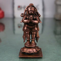 Copper Hanuman Idol Handmade Traditional Anjaneya Bajrangbali Murti for Pooja Home Decor Gifting, Brown, 3 Inch, 1 Piece