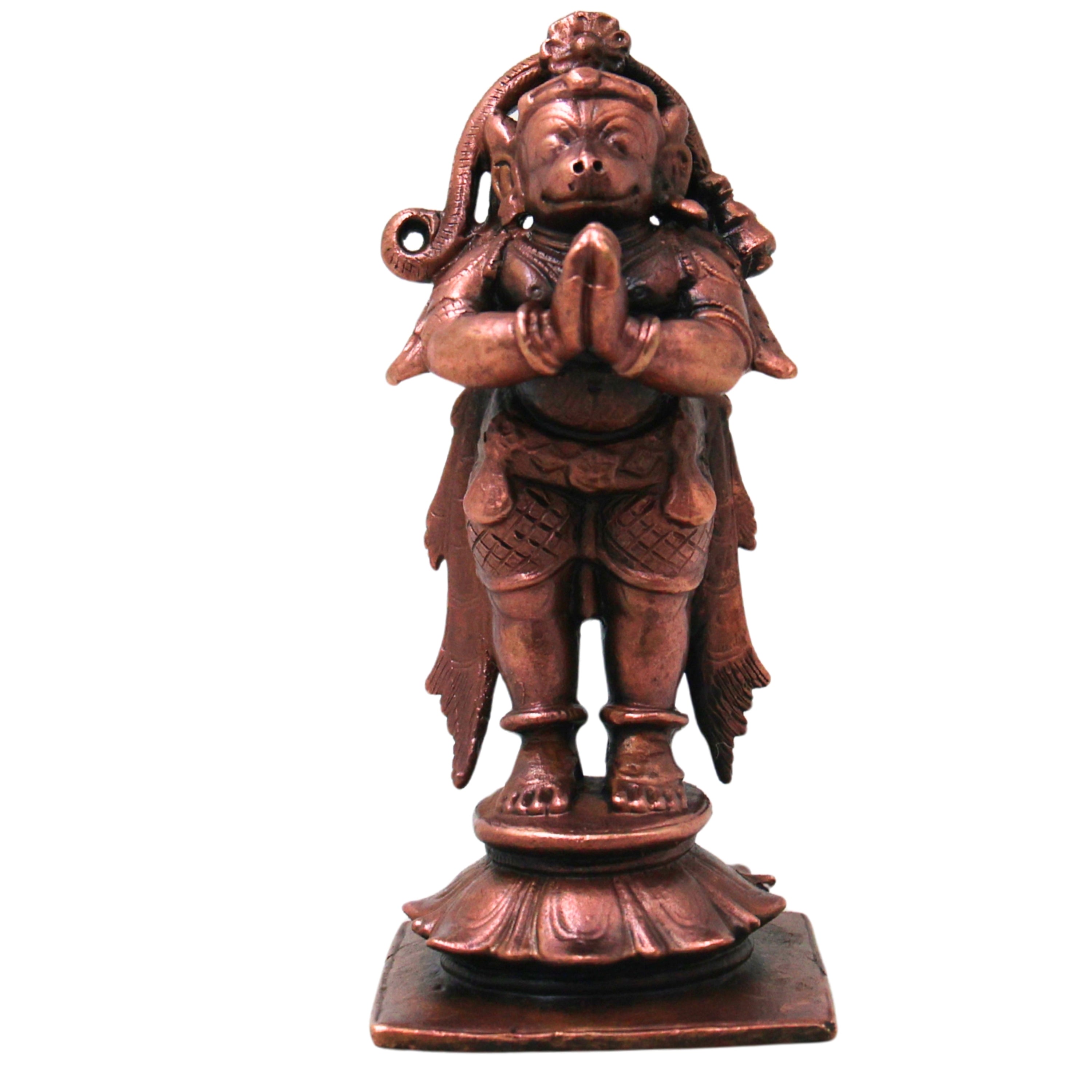 Copper Hanuman Idol Handmade Traditional Anjaneya Bajrangbali Murti for Pooja Home Decor Gifting, Brown, 3 Inch, 1 Piece