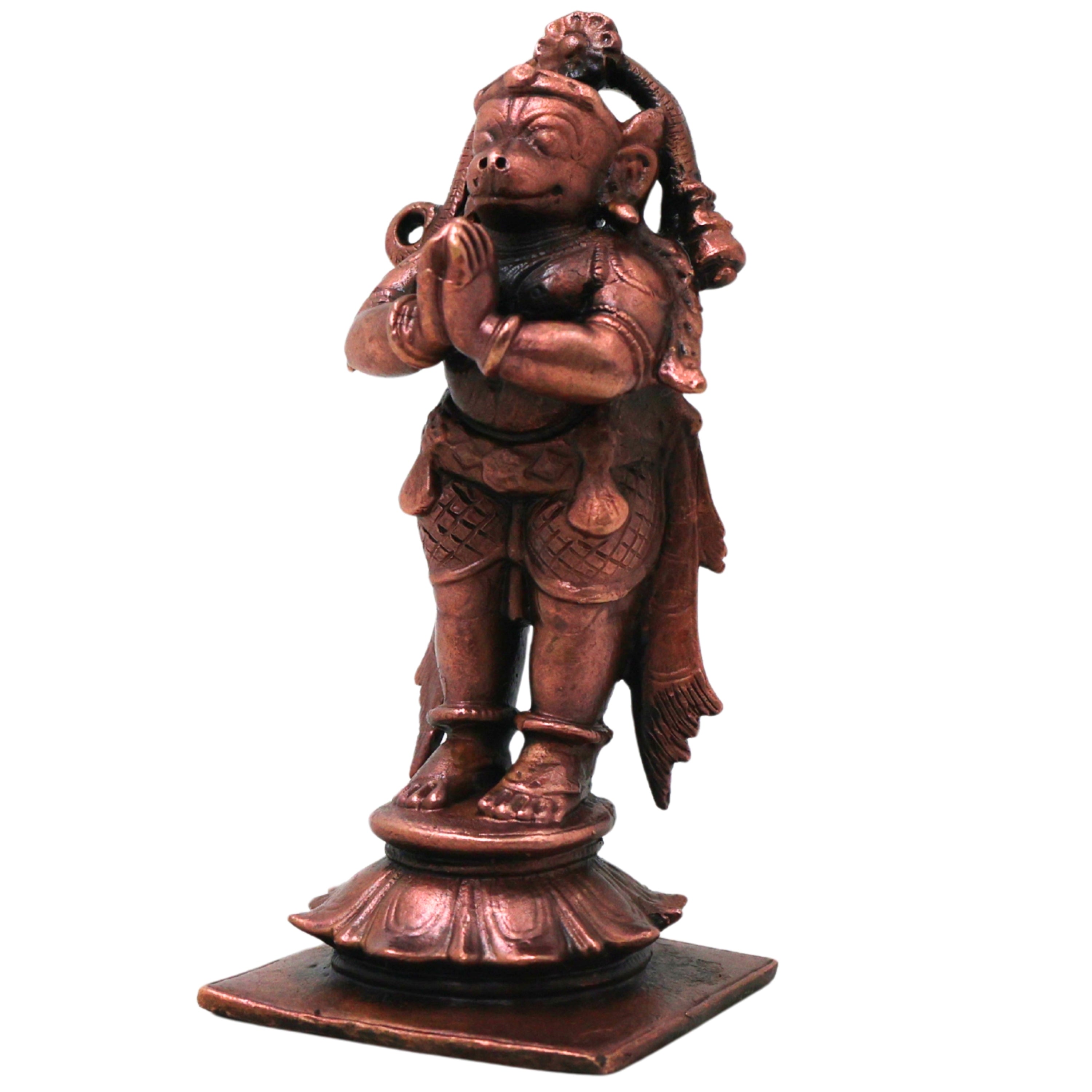 Copper Hanuman Idol Handmade Traditional Anjaneya Bajrangbali Murti for Pooja Home Decor Gifting, Brown, 3 Inch, 1 Piece