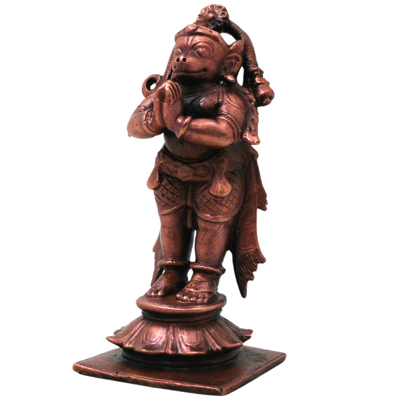 Copper Hanuman Idol Handmade Traditional Anjaneya Bajrangbali Murti for Pooja Home Decor Gifting, Brown, 3 Inch, 1 Piece