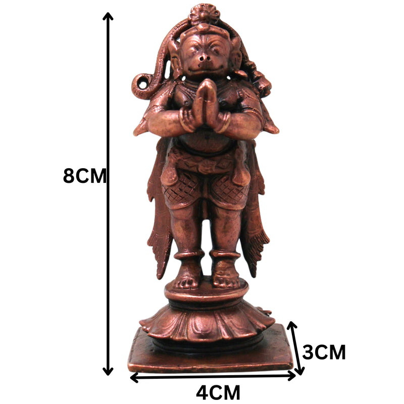 Copper Hanuman Idol Handmade Traditional Anjaneya Bajrangbali Murti for Pooja Home Decor Gifting, Brown, 3 Inch, 1 Piece
