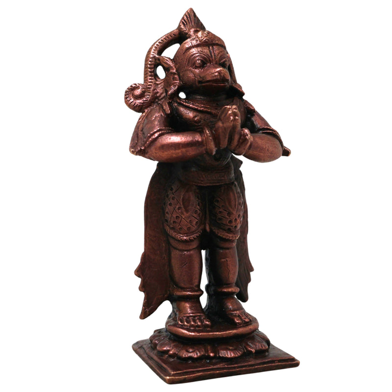 Copper Hanuman Idol Handmade Anjaneya Bajrangbali Murti for Pooja Home Decor Traditional Chola Gift, Brown, 3 Inch, 1 Piece