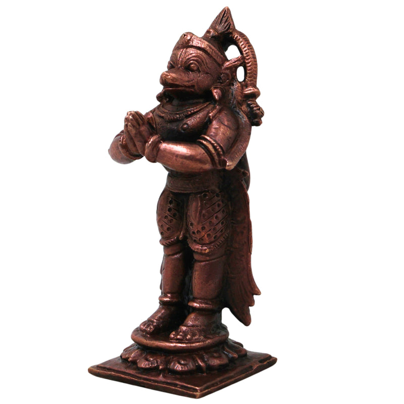 Copper Hanuman Idol Handmade Anjaneya Bajrangbali Murti for Pooja Home Decor Traditional Chola Gift, Brown, 3 Inch, 1 Piece