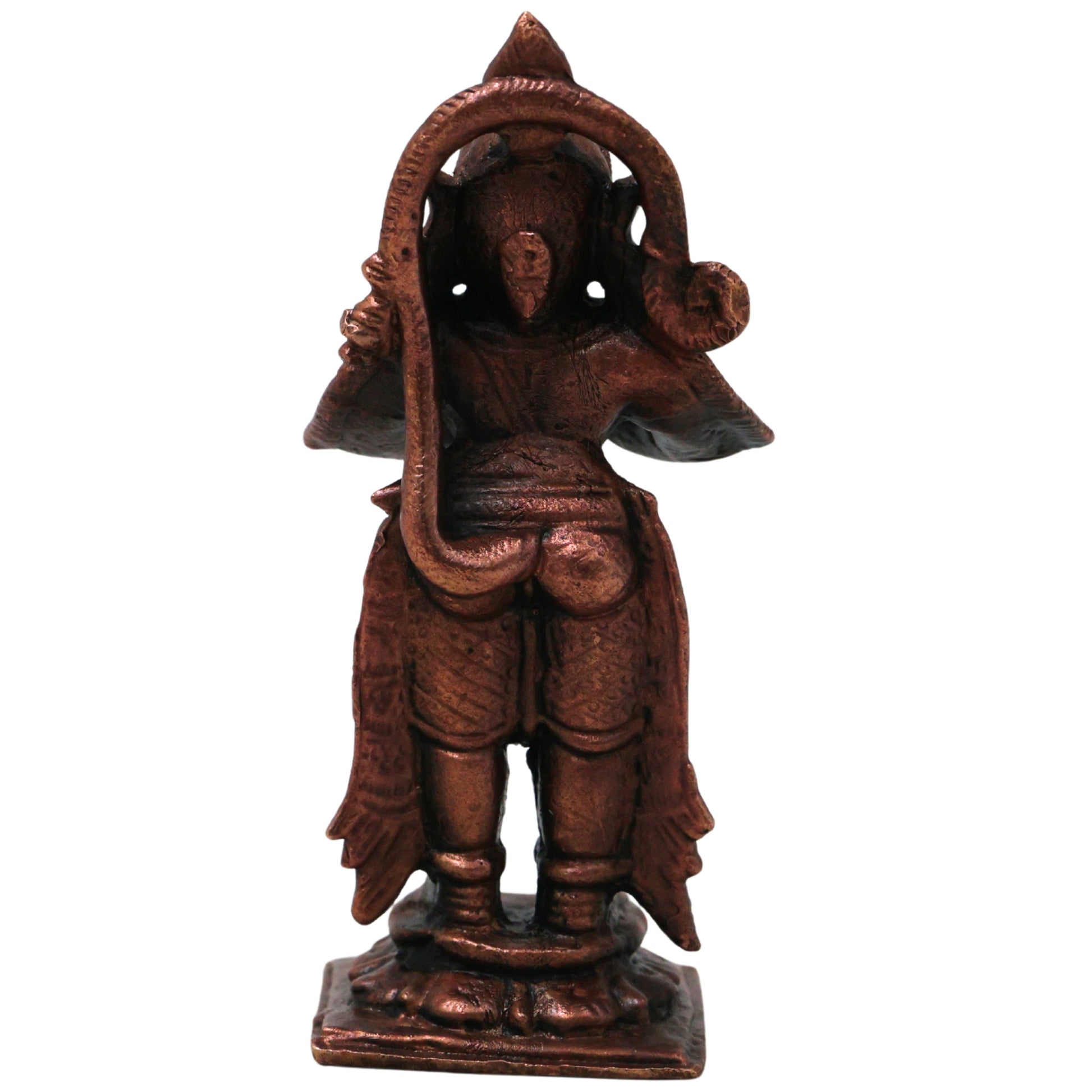 Copper Hanuman Idol Handmade Anjaneya Bajrangbali Murti for Pooja Home Decor Traditional Chola Gift, Brown, 3 Inch, 1 Piece