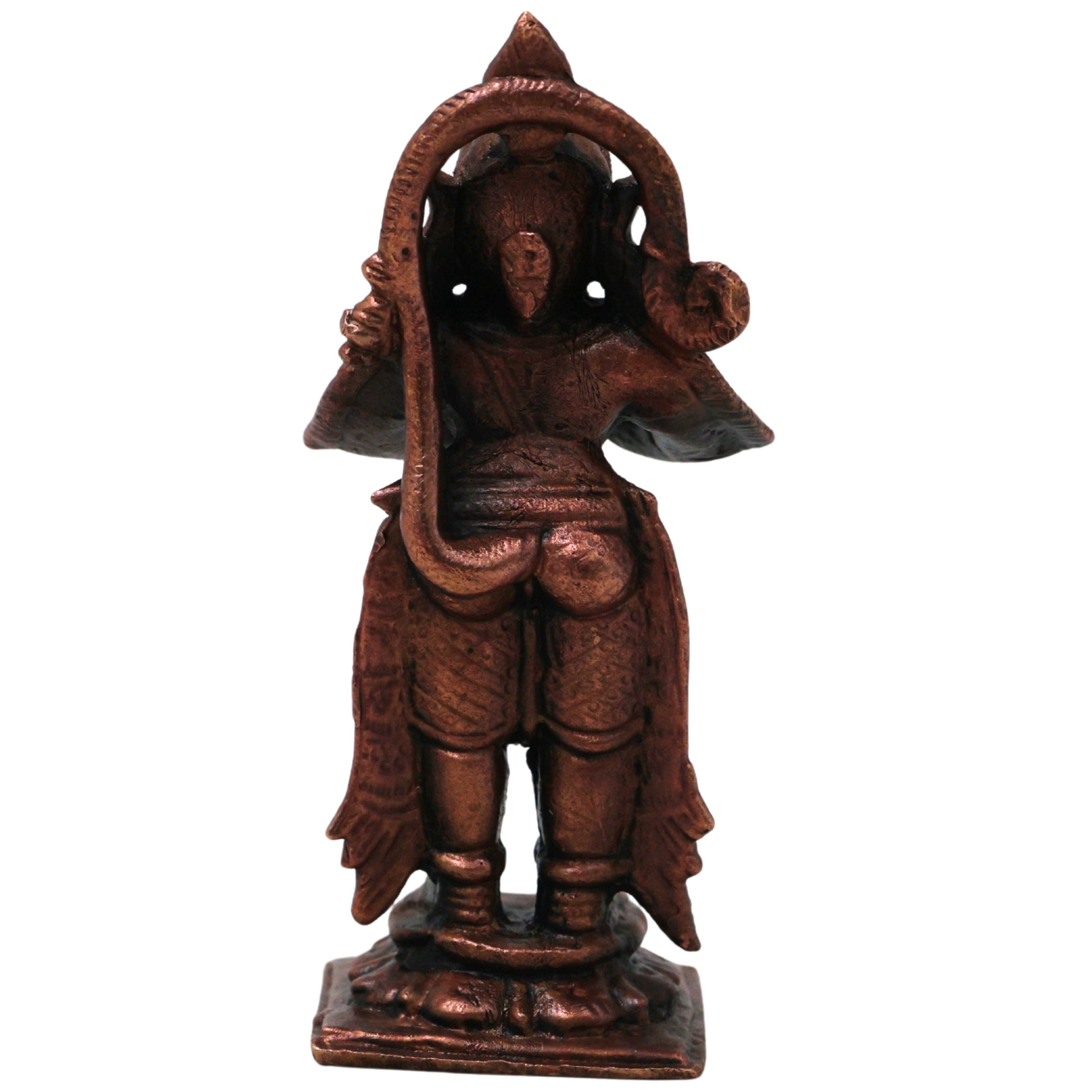 Copper Hanuman Idol Handmade Anjaneya Bajrangbali Murti for Pooja Home Decor Traditional Chola Gift, Brown, 3 Inch, 1 Piece