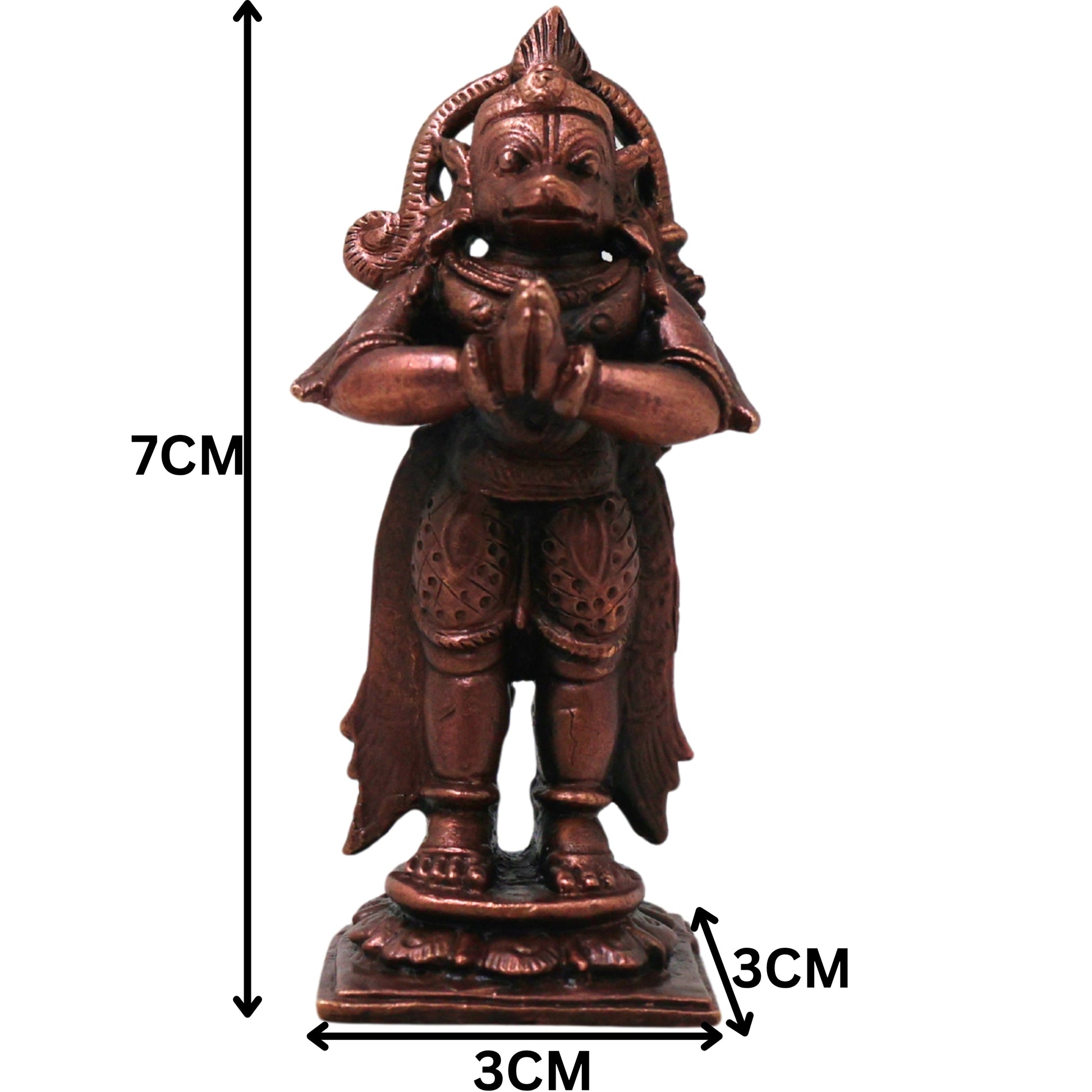 Copper Hanuman Idol Handmade Anjaneya Bajrangbali Murti for Pooja Home Decor Traditional Chola Gift, Brown, 3 Inch, 1 Piece