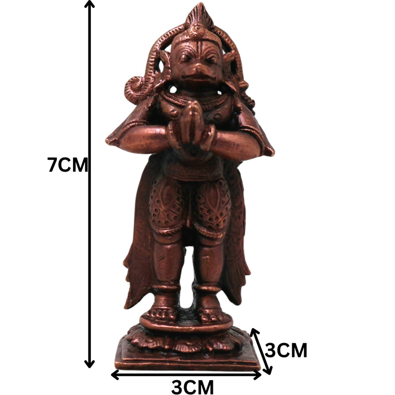 Copper Hanuman Idol Handmade Anjaneya Bajrangbali Murti for Pooja Home Decor Traditional Chola Gift, Brown, 3 Inch, 1 Piece