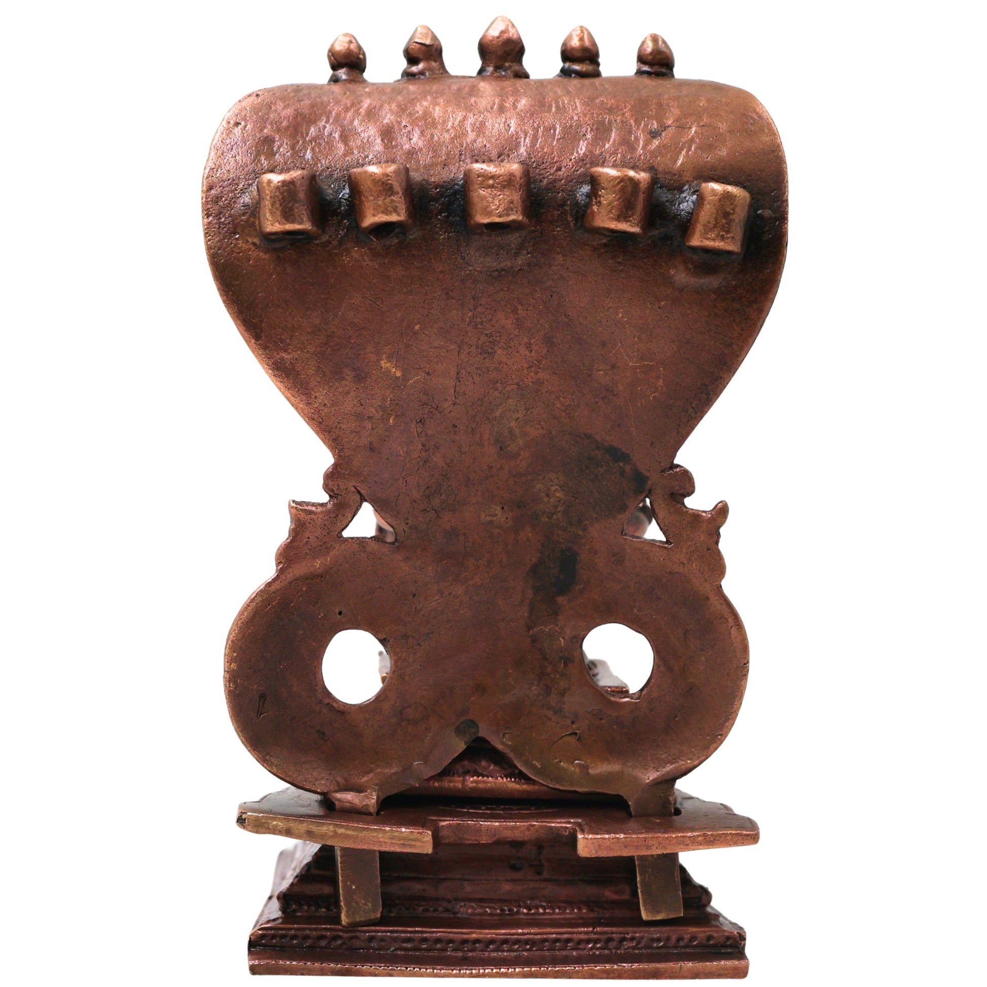 Copper Lakshmi Narasimha Sitting on Sheshnag Idol, Handcrafted Traditional Vigraham for Pooja & Decor, Brown, 6 Inch, 1 Piece