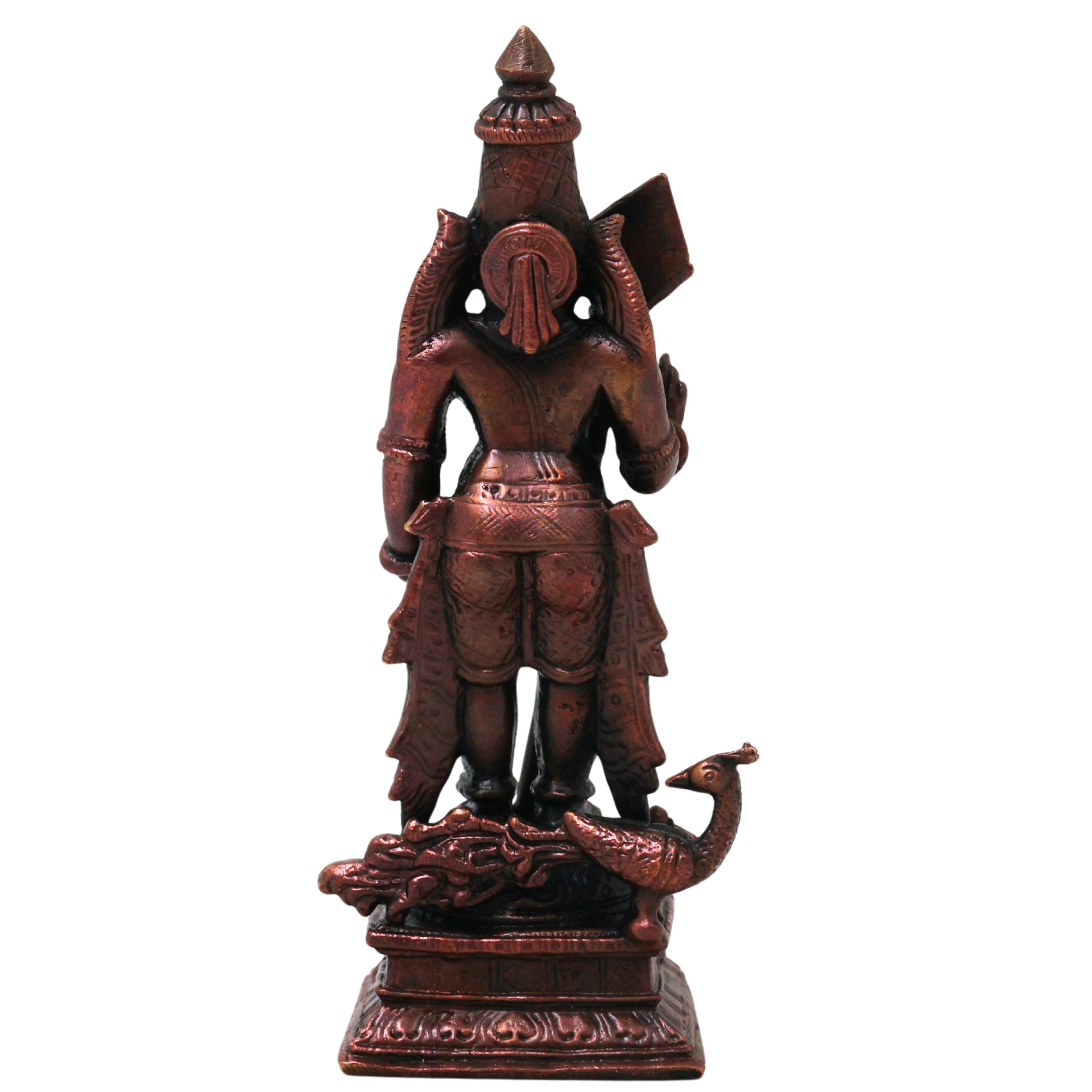Copper Murugan Idol, Handcrafted Chola Style Subrahmanya Kartikeya Statue for Pooja, Decor & Gifting, Brown, 4.5 Inch, 1 Piece